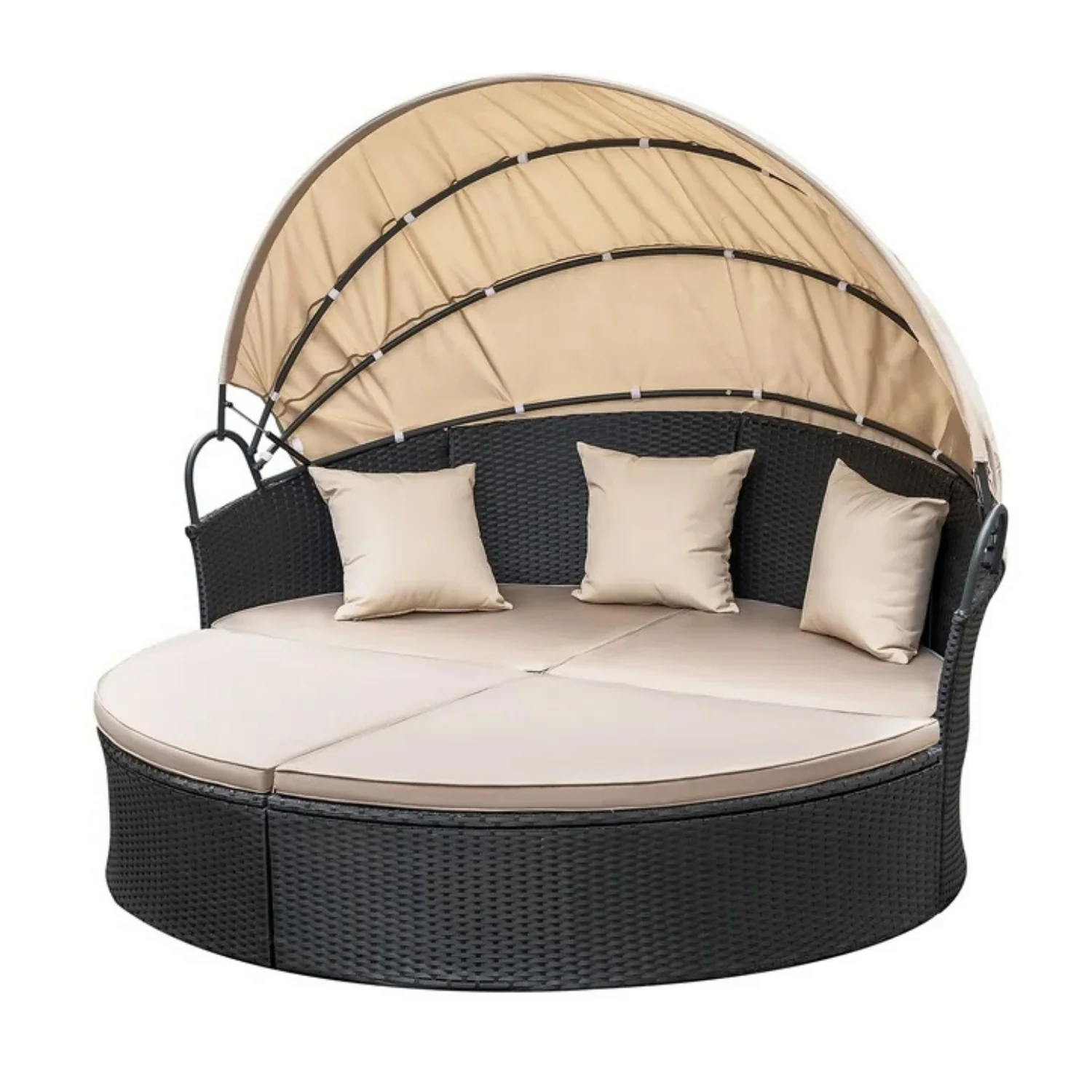 Outdoor Round Canopy Daybed Wicker Patio Furniture Set with Cushions - Image 3