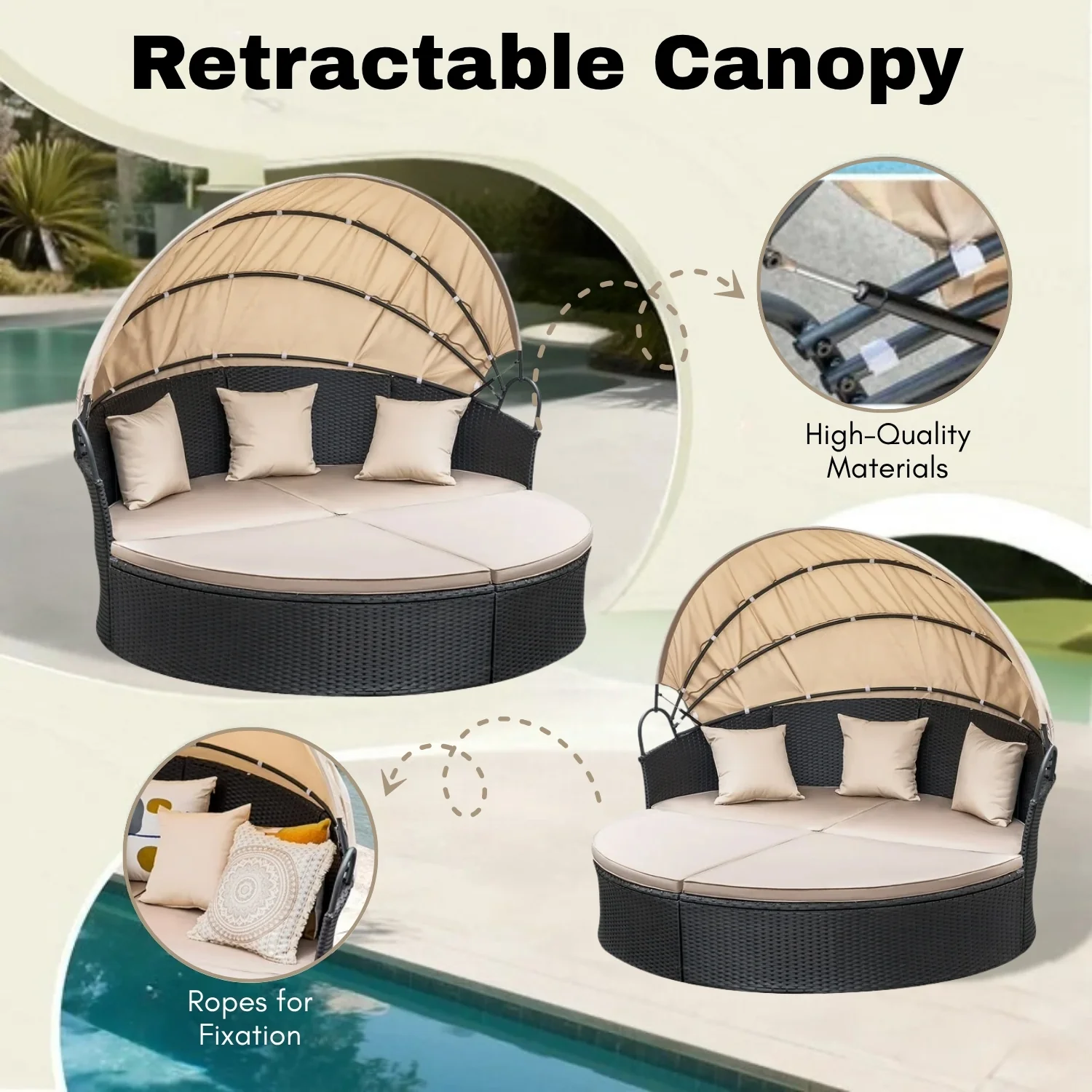 Outdoor Round Canopy Daybed Wicker Patio Furniture Set with Cushions - Image 6