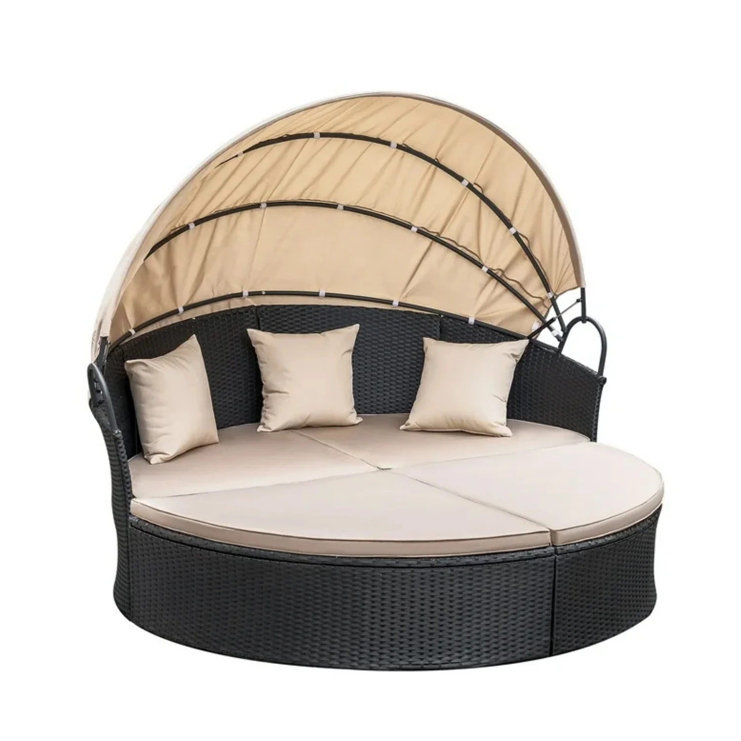 Outdoor Round Canopy Daybed Wicker Patio Furniture Set with Cushions - Image 8