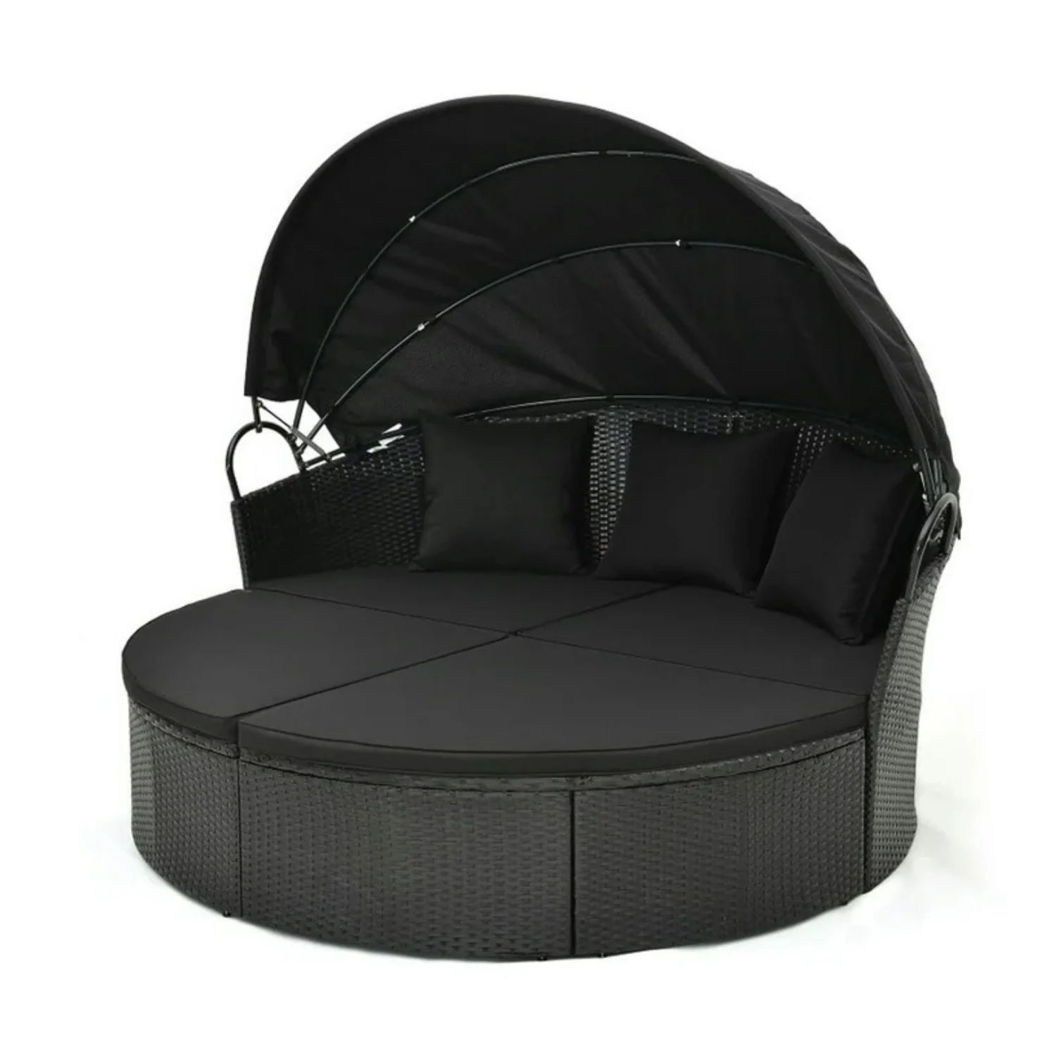 Outdoor Round Canopy Daybed Wicker Patio Furniture Set with Cushions - Image 3