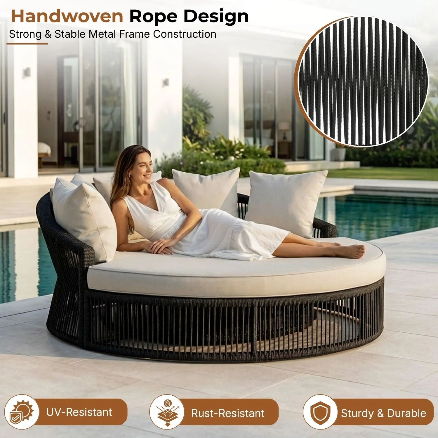 Outdoor Round Rope Daybed Sofa – Unique Design for Poolside - Image 3