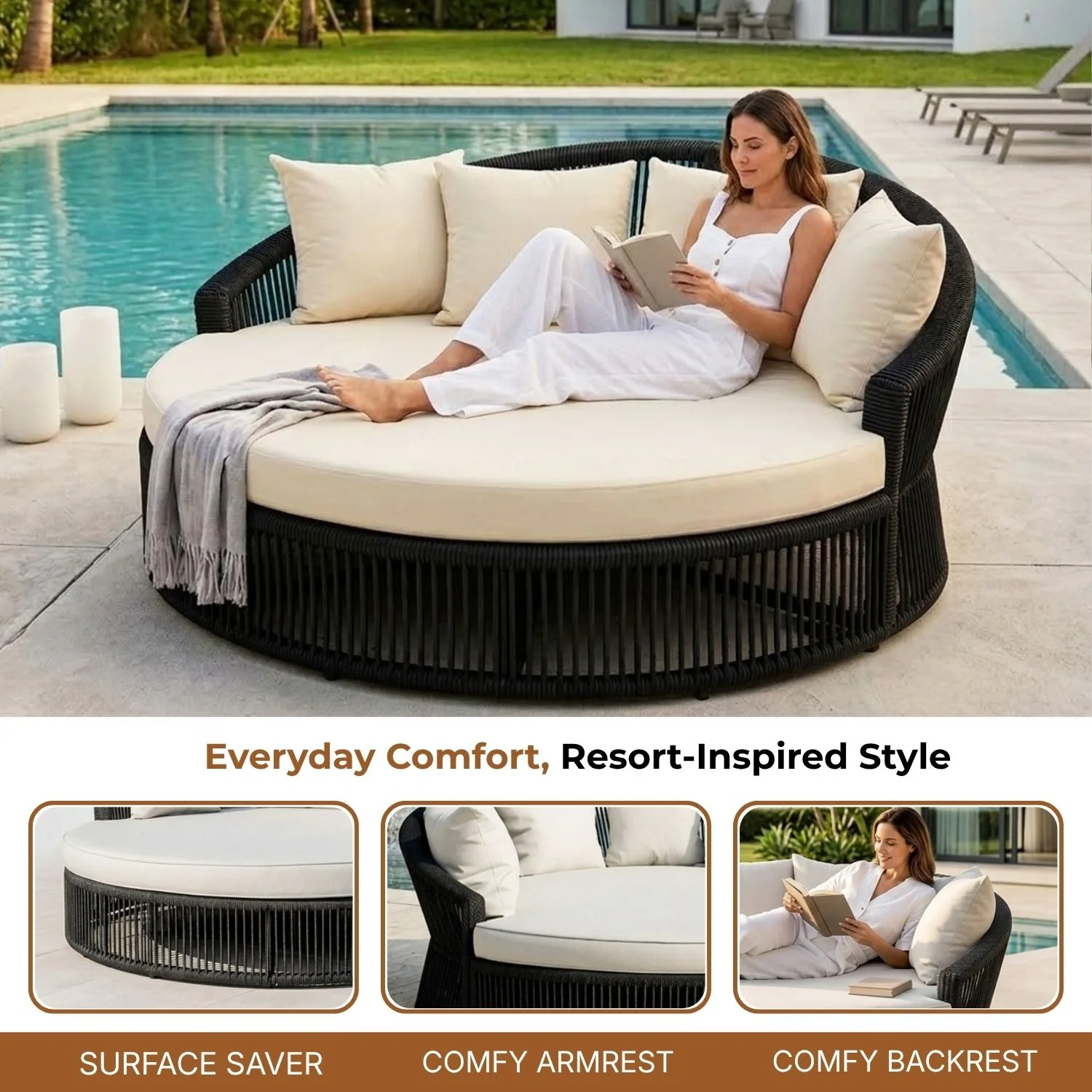 Outdoor Round Rope Daybed Sofa – Unique Design for Poolside - Image 5