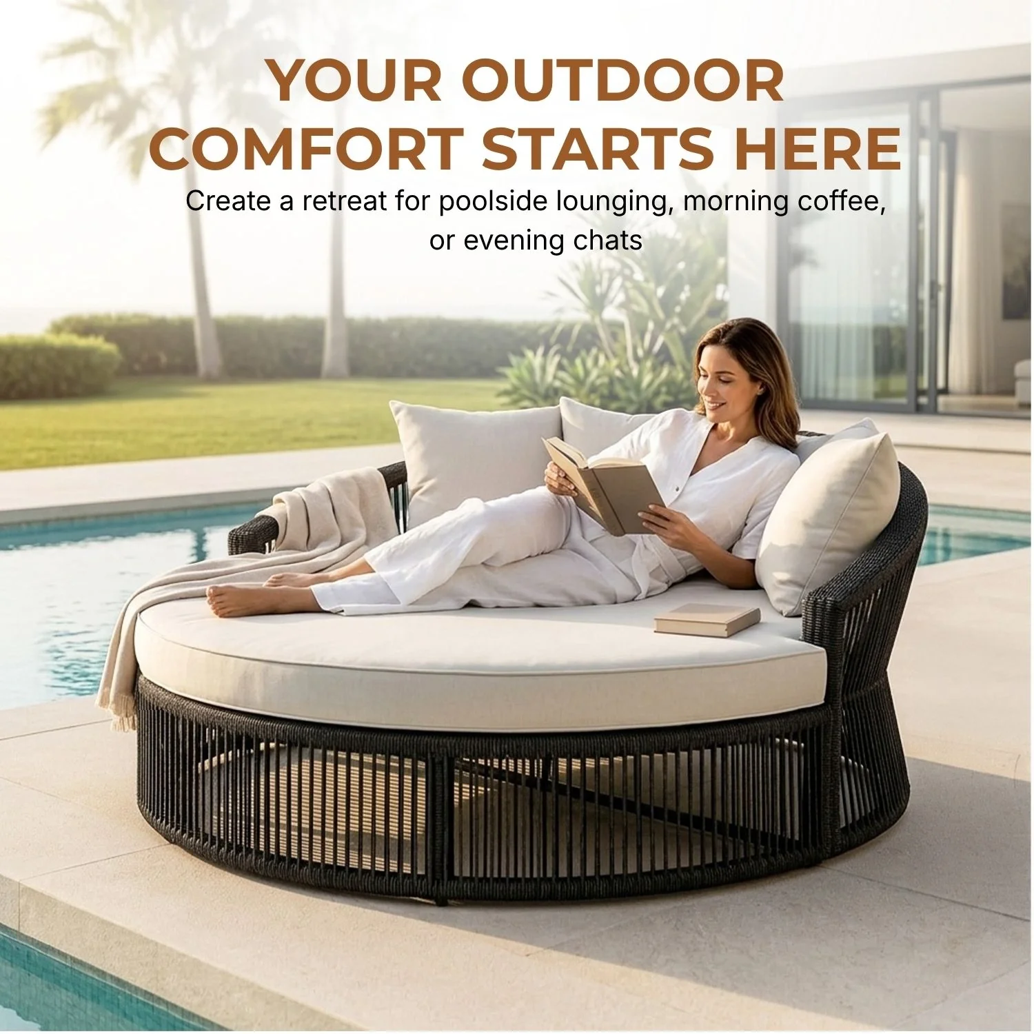 Outdoor Round Rope Daybed Sofa – Unique Design for Poolside - Image 6