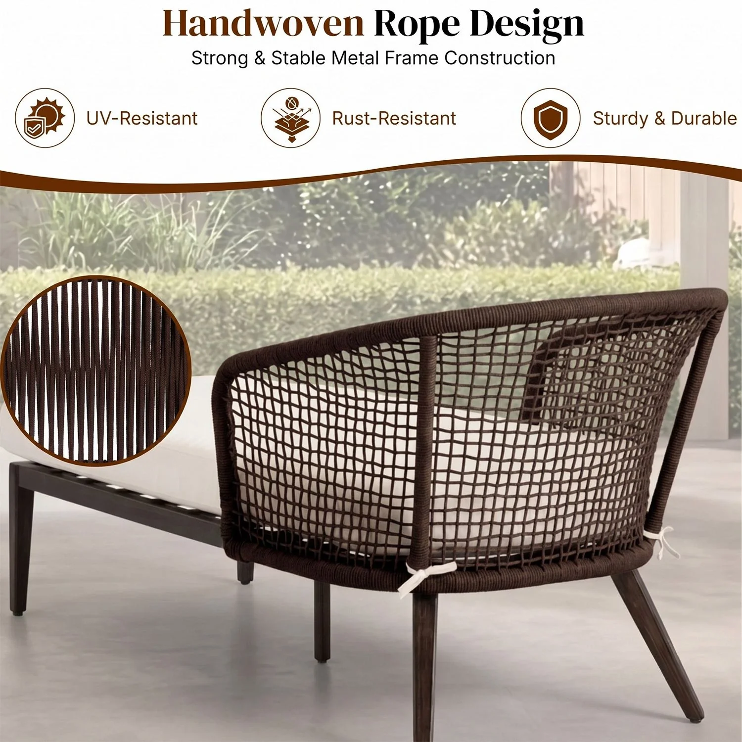 Outdoor Single Seater Patio Daybed with Handwoven Rope - Image 3