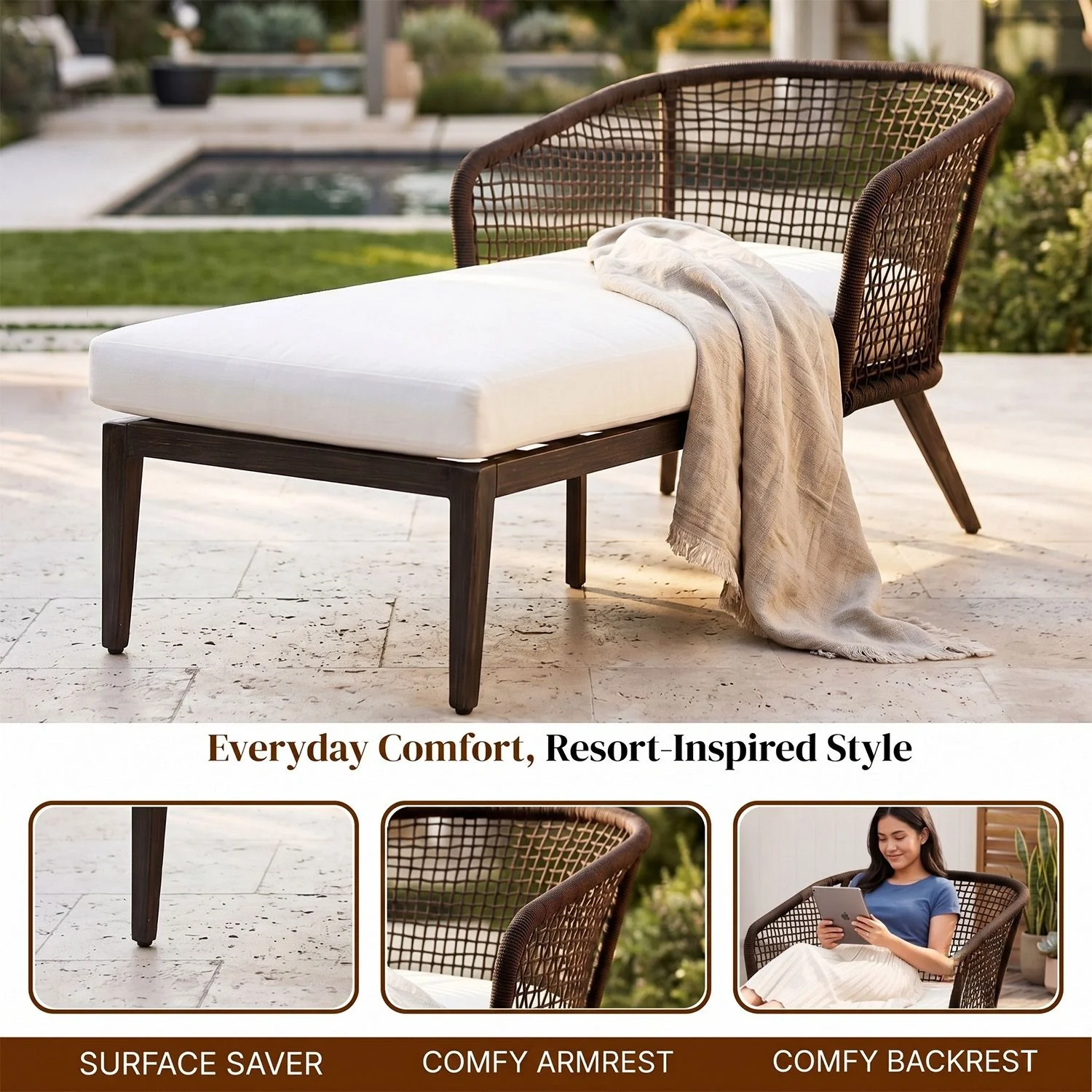 Outdoor Single Seater Patio Daybed with Handwoven Rope - Image 5