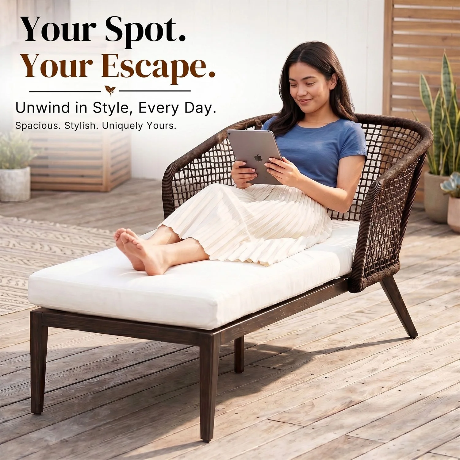 Outdoor Single Seater Patio Daybed with Handwoven Rope - Image 6