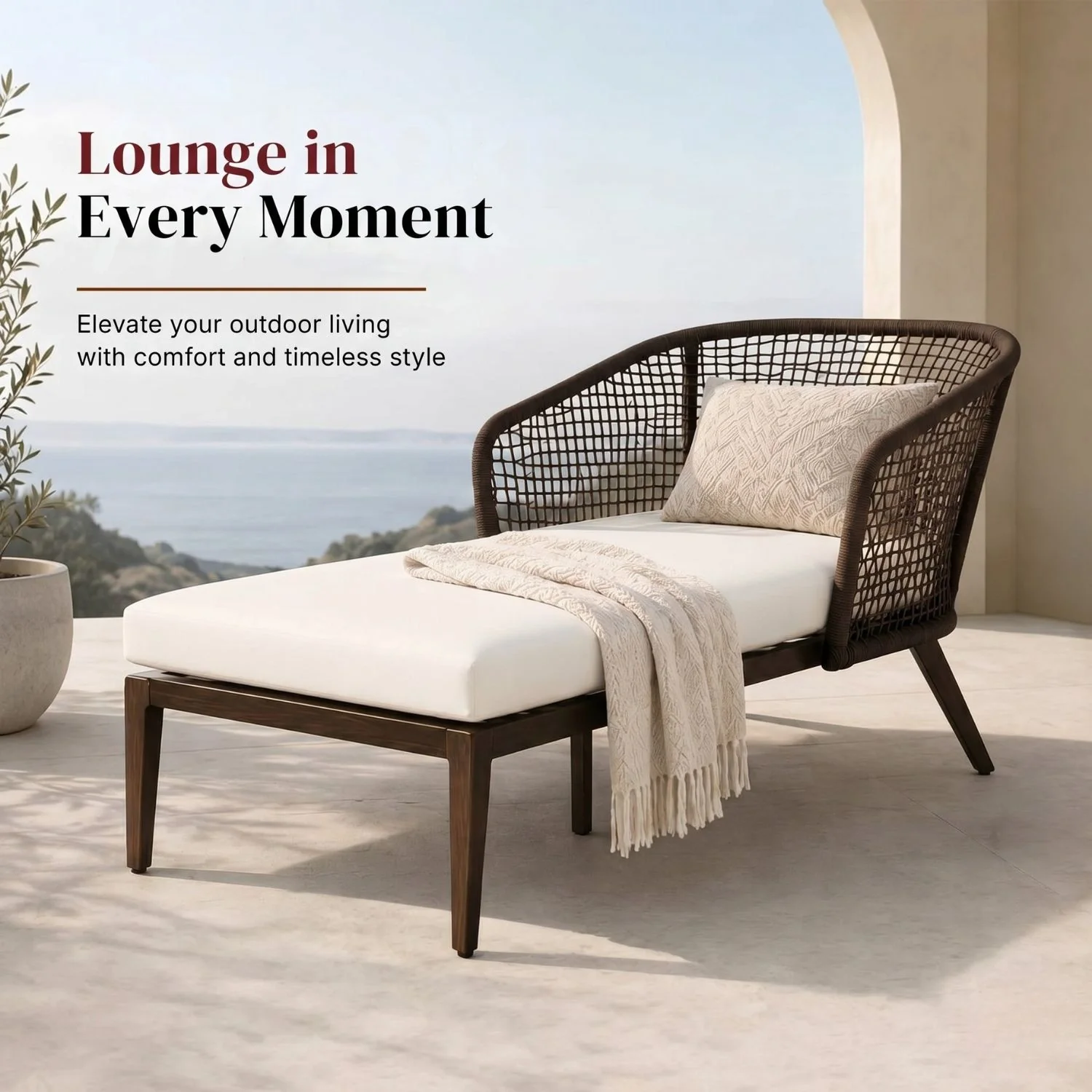 Outdoor Single Seater Patio Daybed with Handwoven Rope - Image 7
