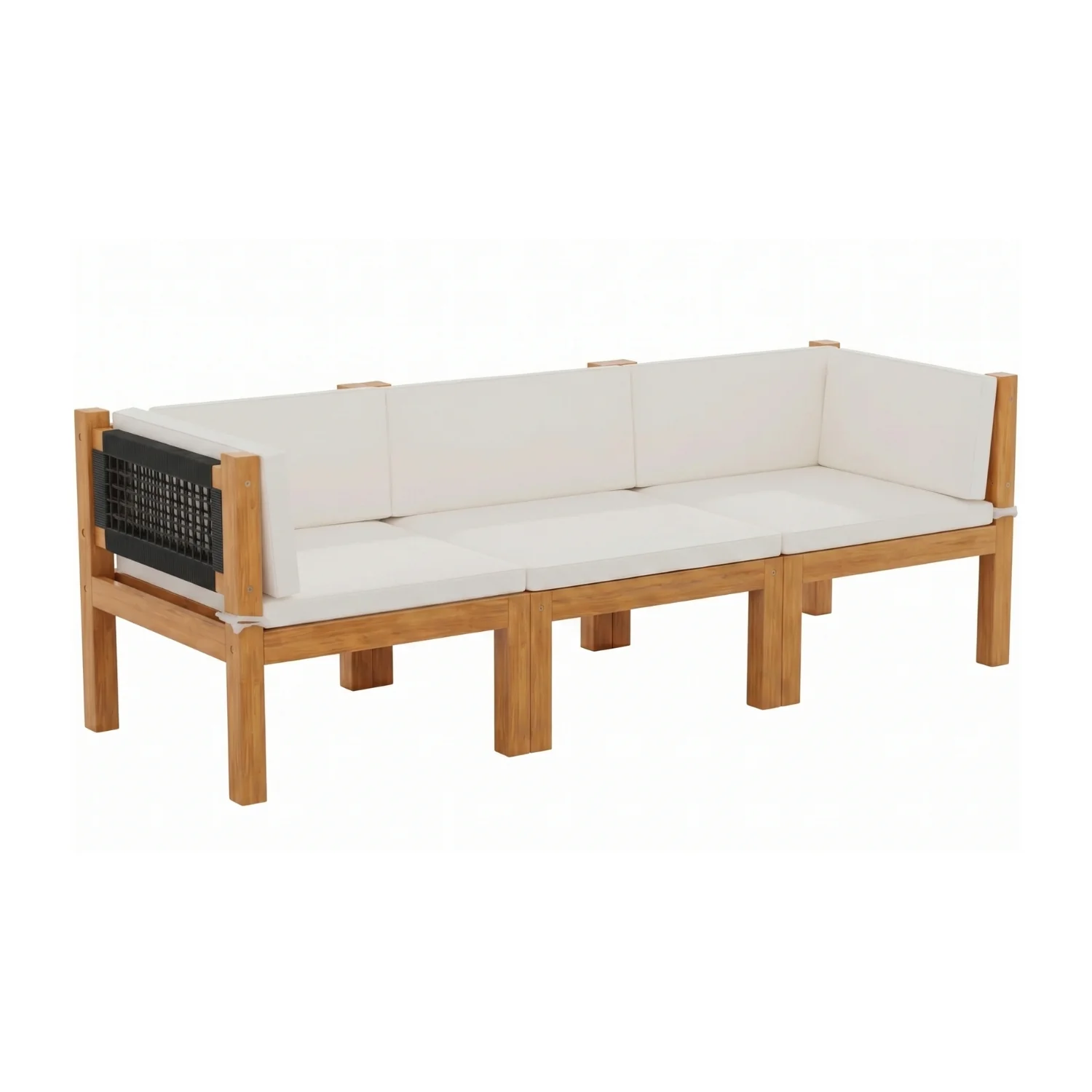 Outdoor Sheesham Wood & Rope L-Shape Sofa Set (Black & White) - Image 8