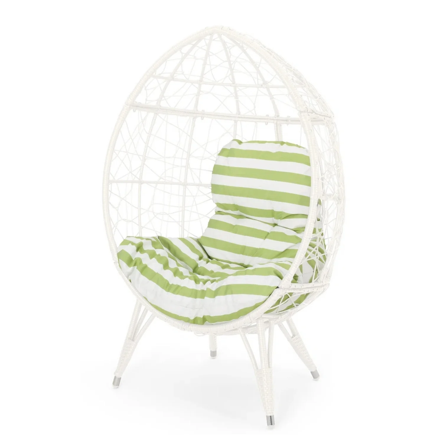 Outdoor White Rattan Lounge Accent Egg Chair - Image 7
