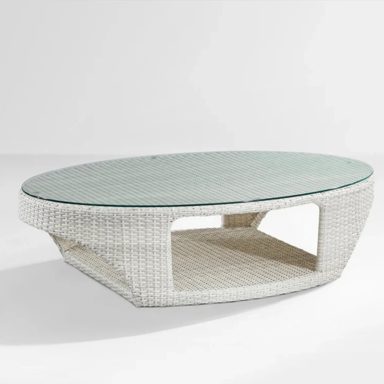 Outdoor White Rattan Wicker Sofa Chairs With Glass Top Table - Image 10