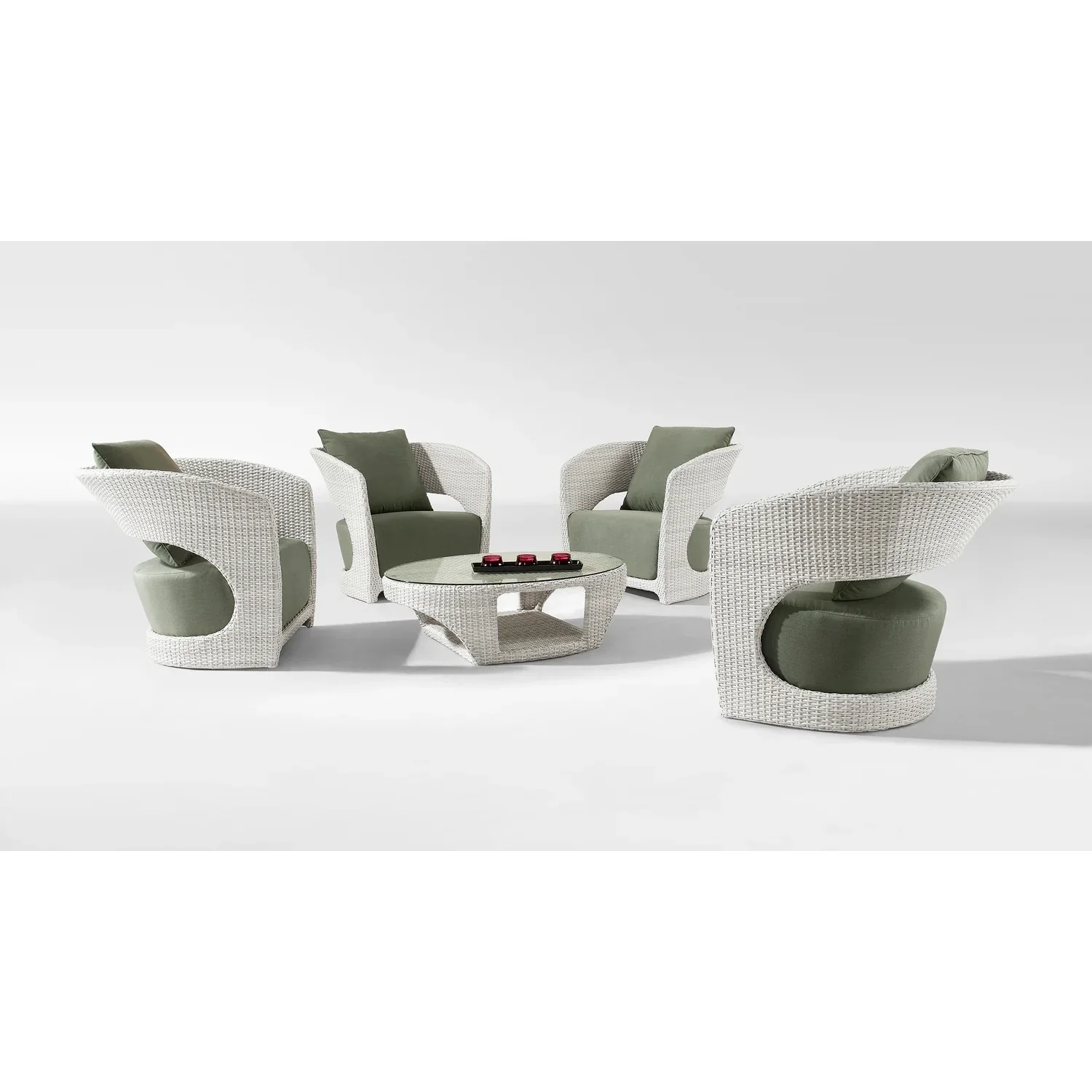 Outdoor White Rattan Wicker Sofa Chairs With Glass Top Table - Image 12