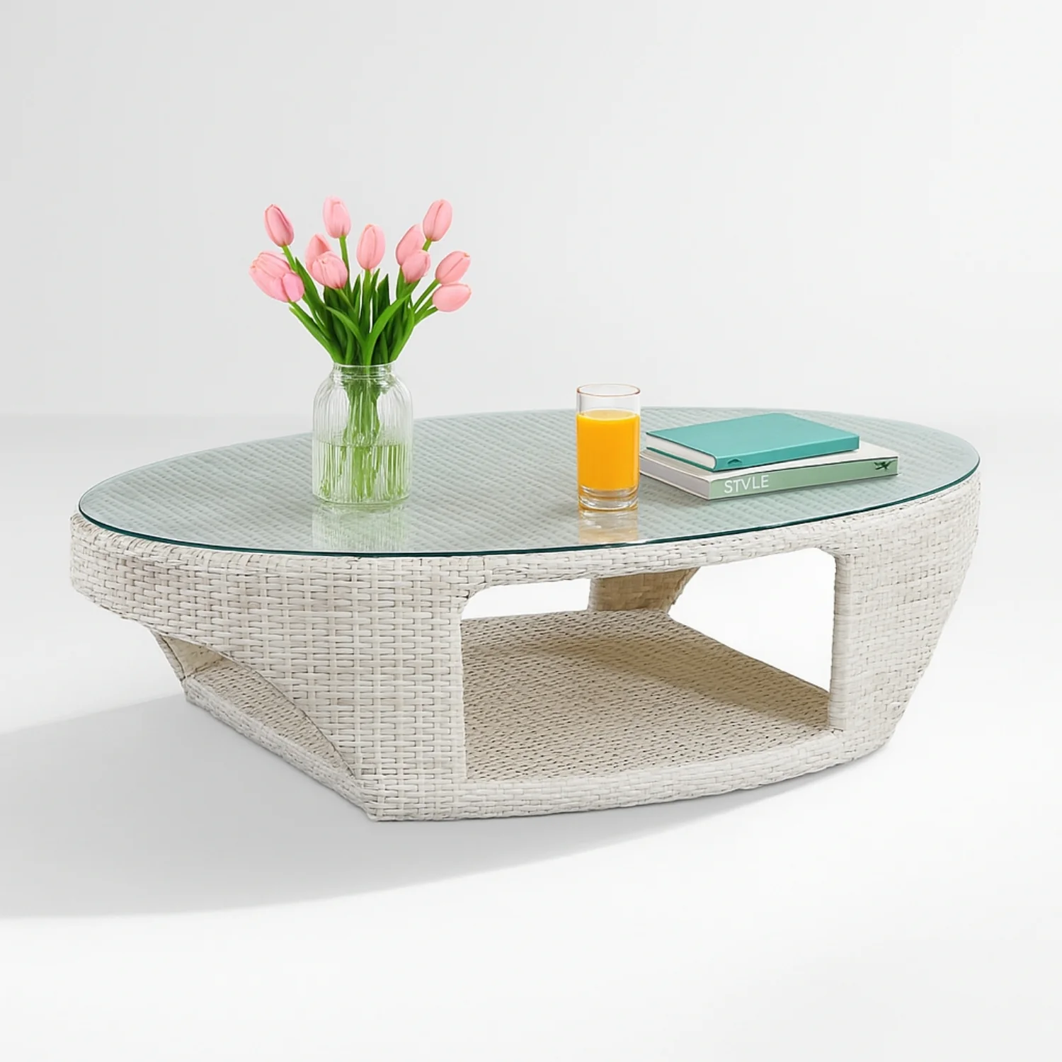Outdoor White Rattan Wicker Sofa Chairs With Glass Top Table - Image 13