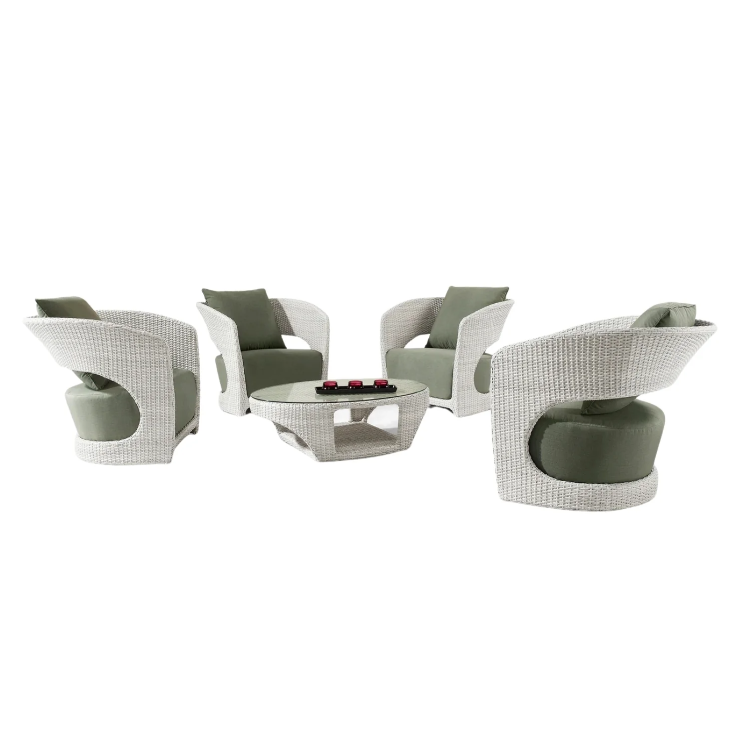 Outdoor White Rattan Wicker Sofa Chairs With Glass Top Table - Image 5