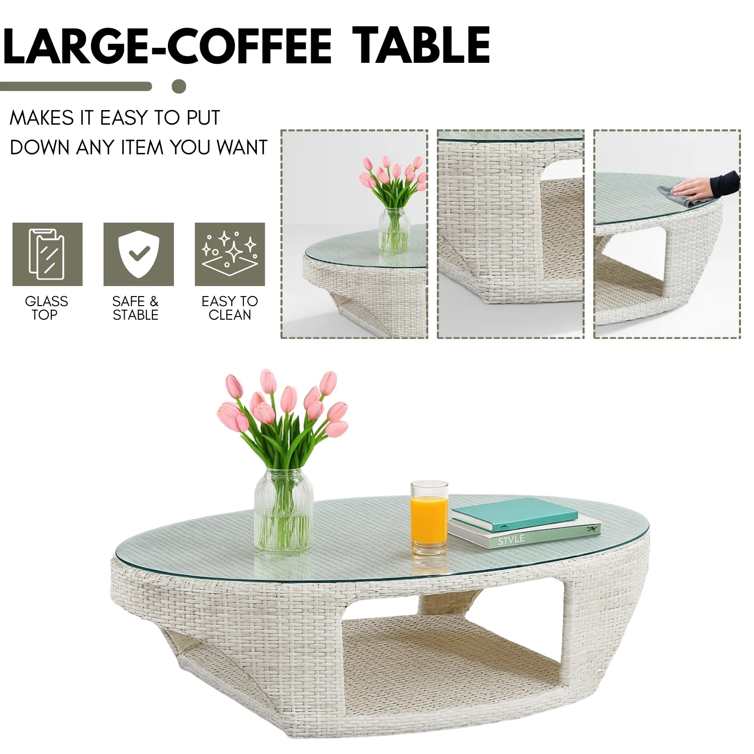 Outdoor White Rattan Wicker Sofa Chairs With Glass Top Table - Image 8