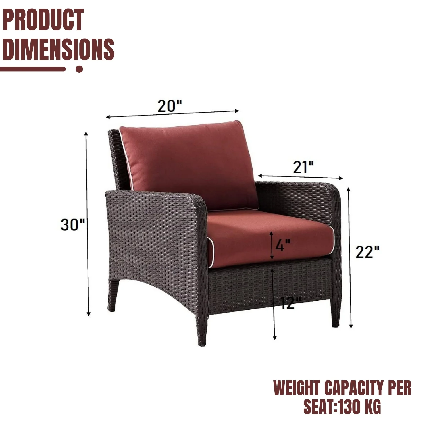 1-Piece Outdoor Wicker Single Seater Sofa - Image 2