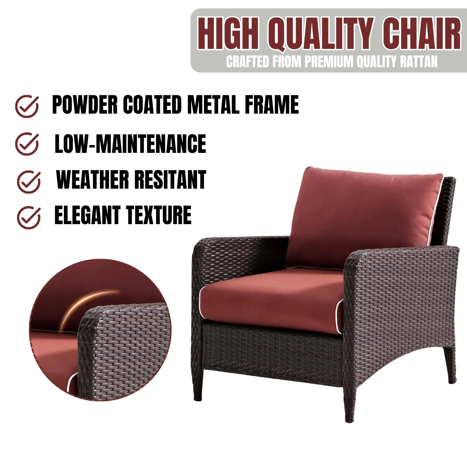 1-Piece Outdoor Wicker Single Seater Sofa - Image 5