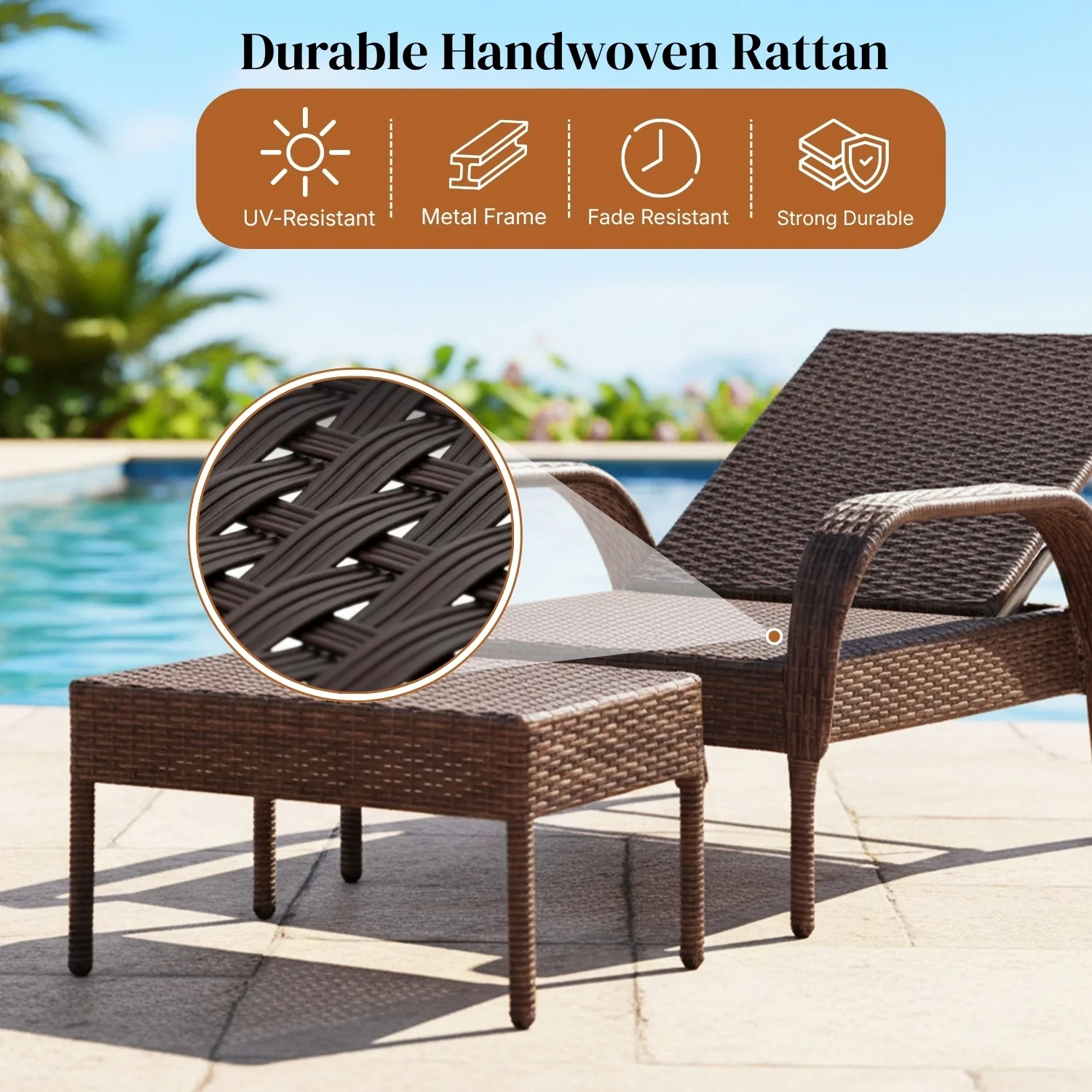 Outdoor Wicker 2 Piece Patio Armchair Recliner with Ottoman - Image 4