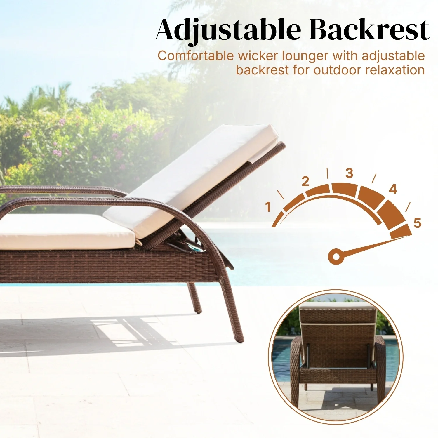 Outdoor Wicker 2 Piece Patio Armchair Recliner with Ottoman - Image 5