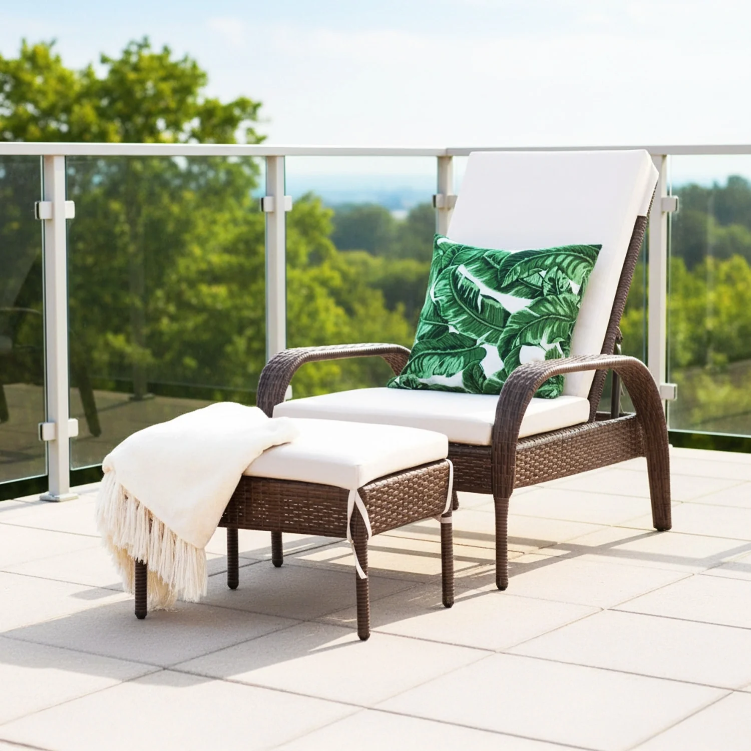 Outdoor Wicker 2 Piece Patio Armchair Recliner with Ottoman - Image 7