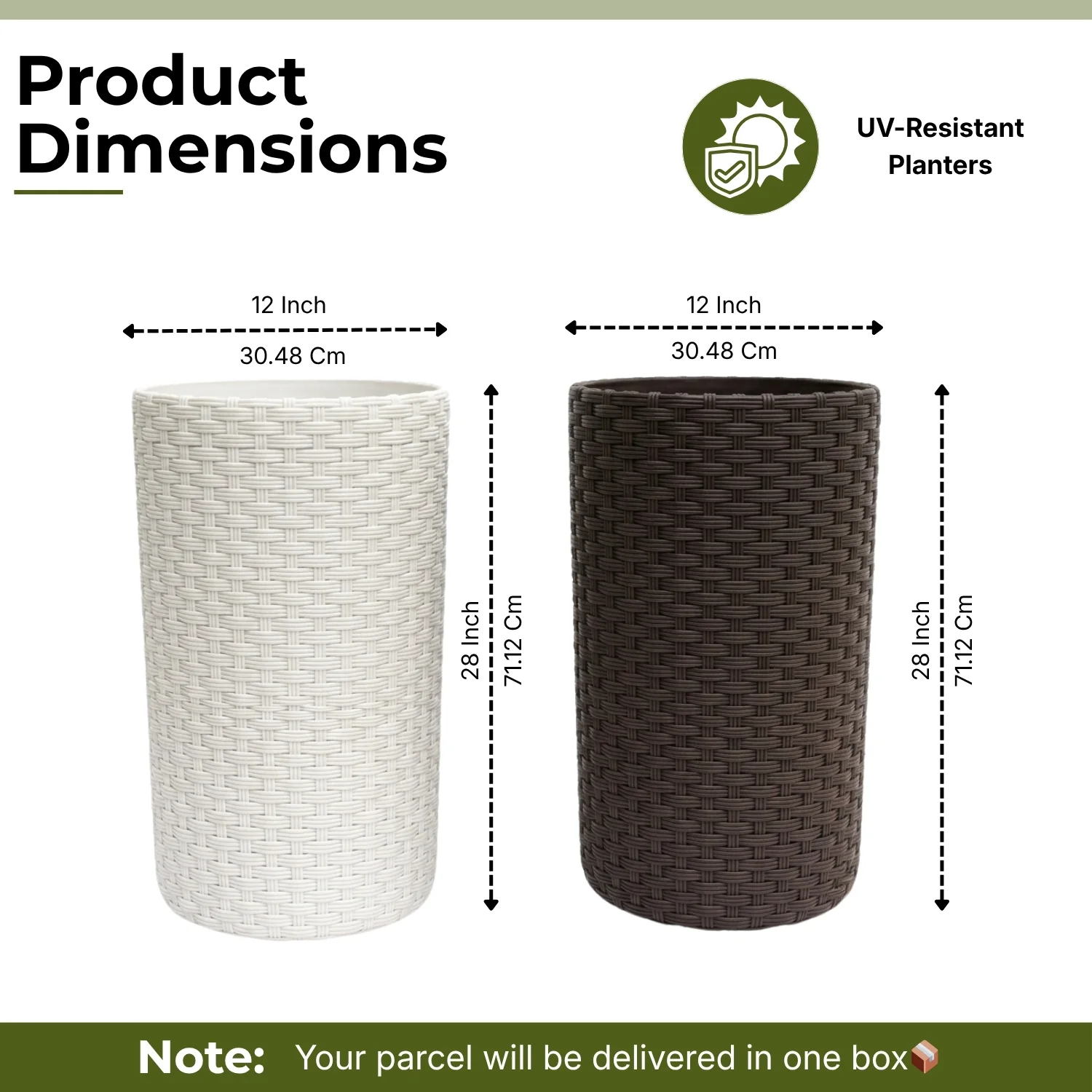 Outdoor Wicker 2-Piece Tall Round Planter Set (Dark Brown & White) - Image 2