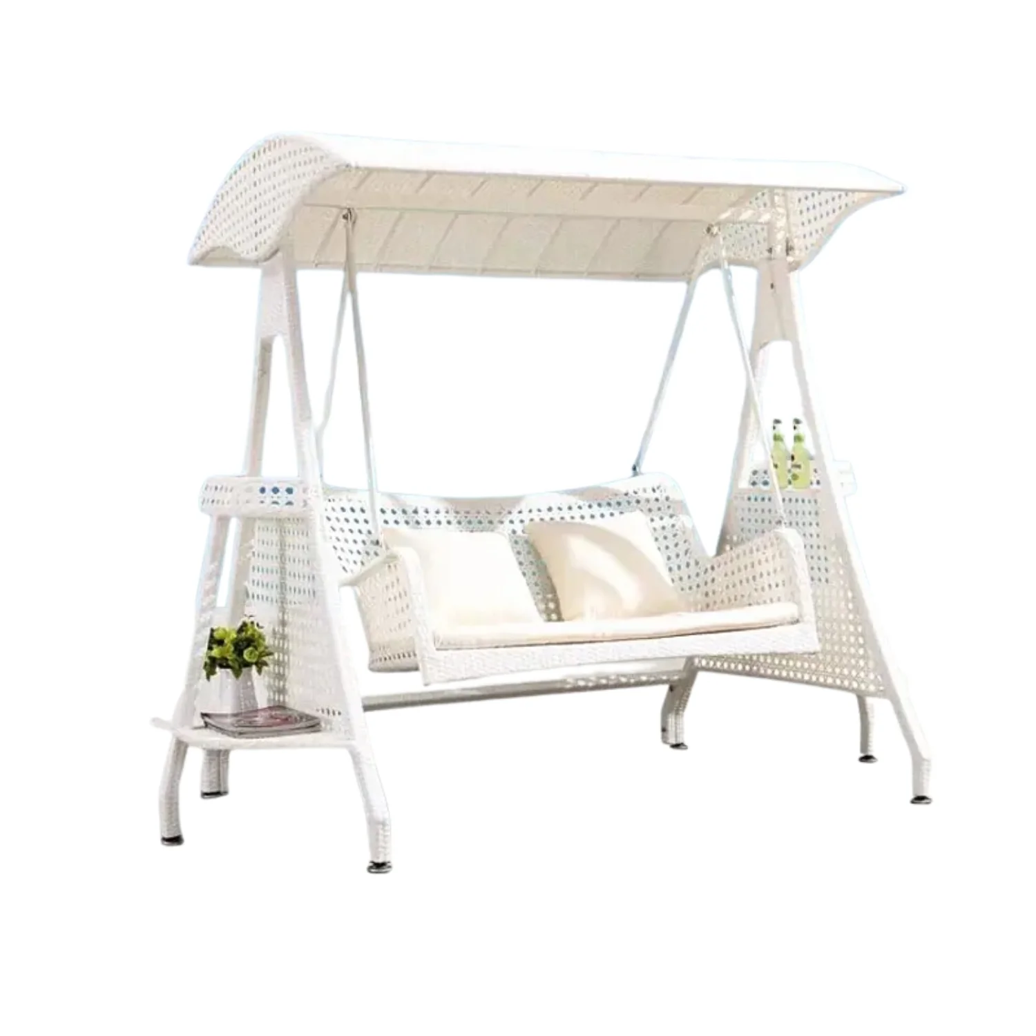 Outdoor Wicker 2-Seat Patio Swing Chair with Shade & Cushions - Image 4