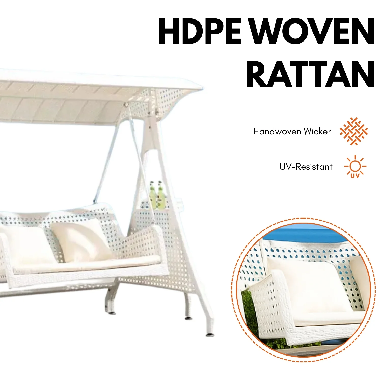 Outdoor Wicker 2-Seat Patio Swing Chair with Shade & Cushions - Image 5