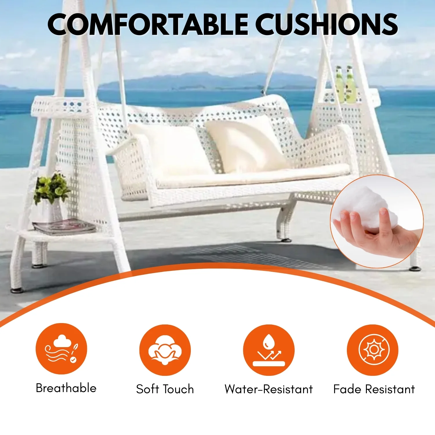 Outdoor Wicker 2-Seat Patio Swing Chair with Shade & Cushions - Image 6