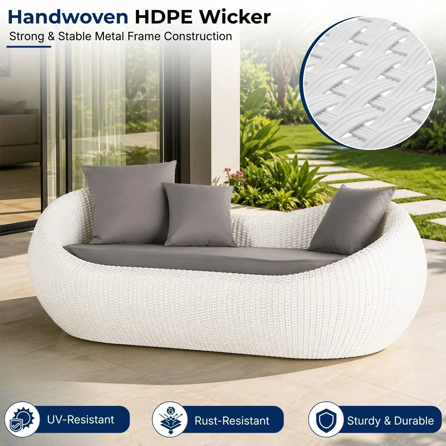Outdoor Wicker 2 Seater Patio Garden Daybed - Image 3
