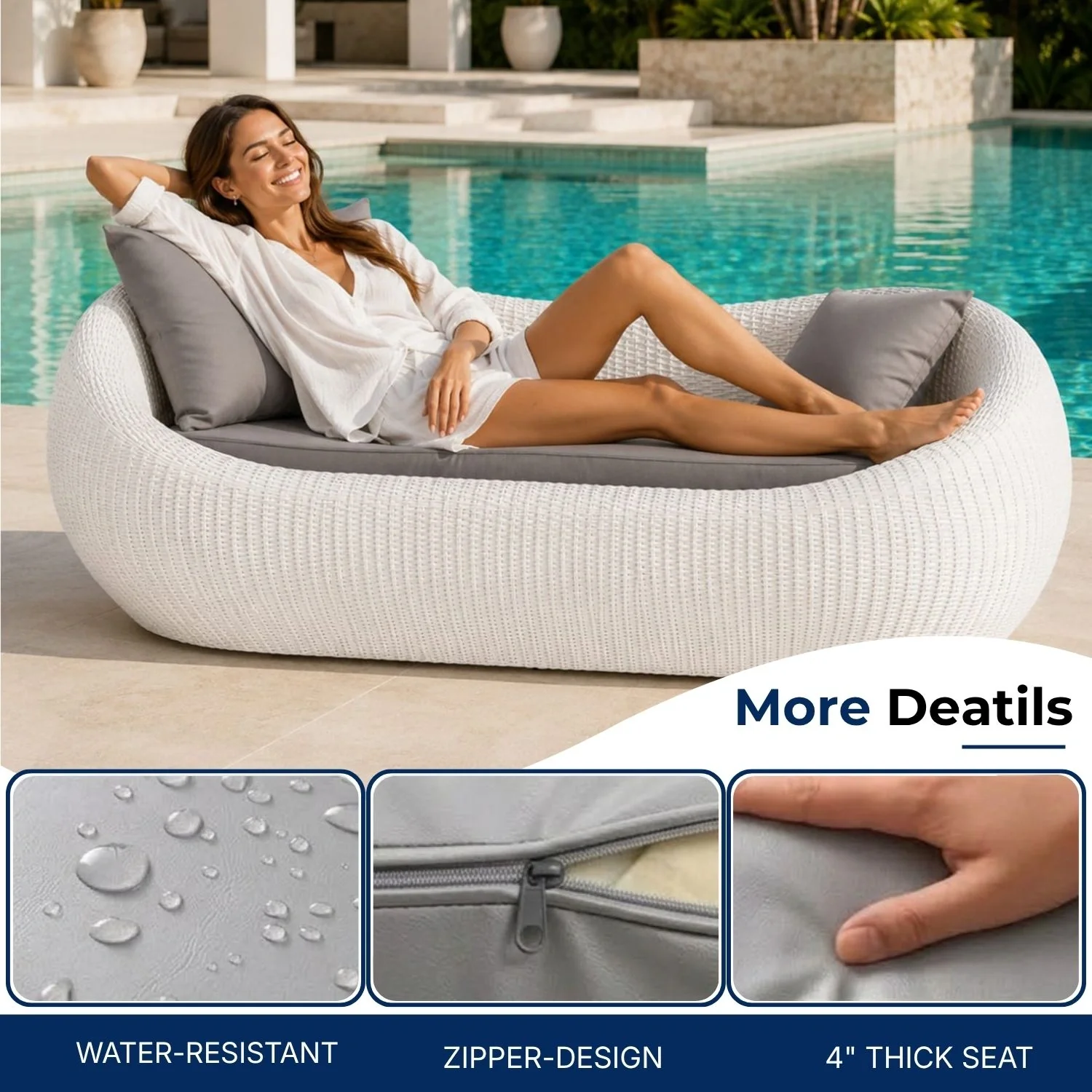 Outdoor Wicker 2 Seater Patio Garden Daybed - Image 4