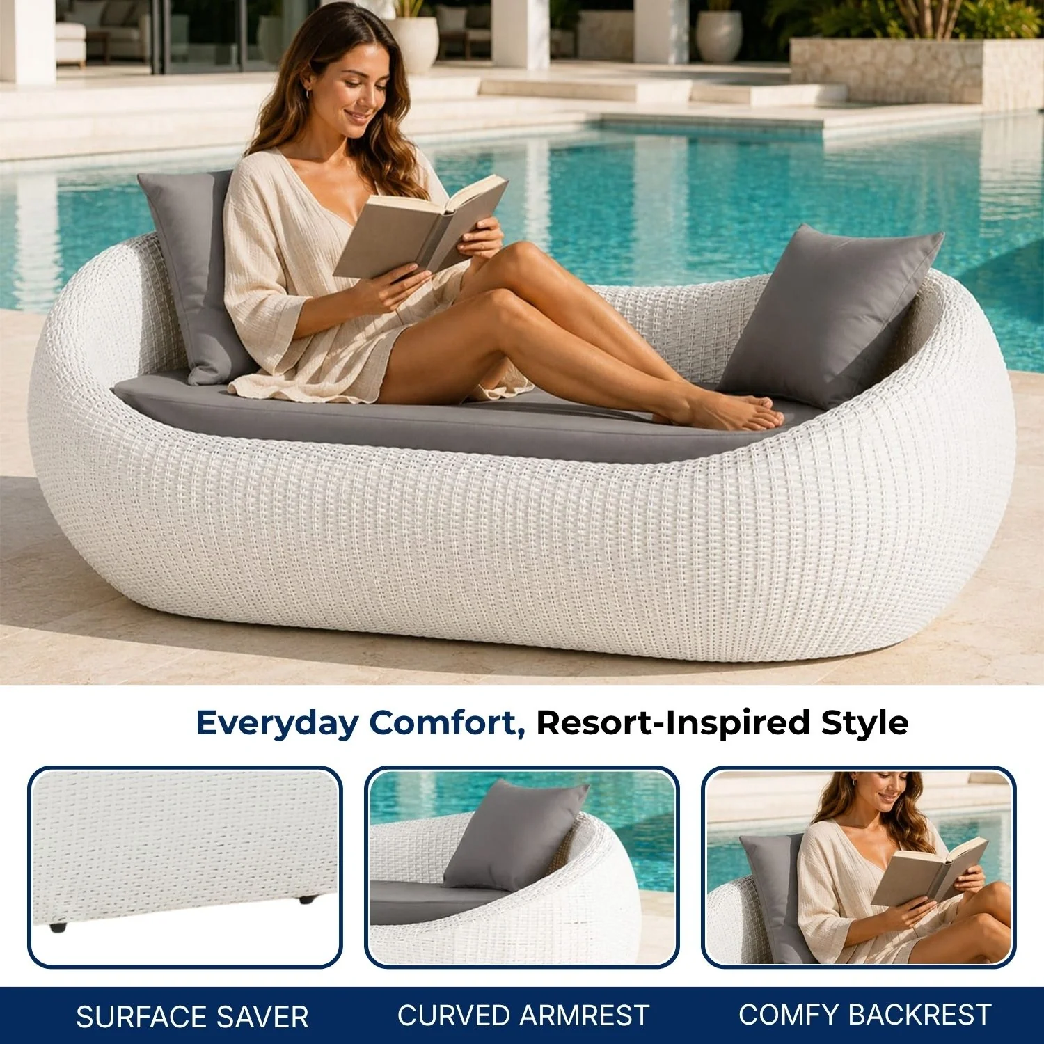 Outdoor Wicker 2 Seater Patio Garden Daybed - Image 5
