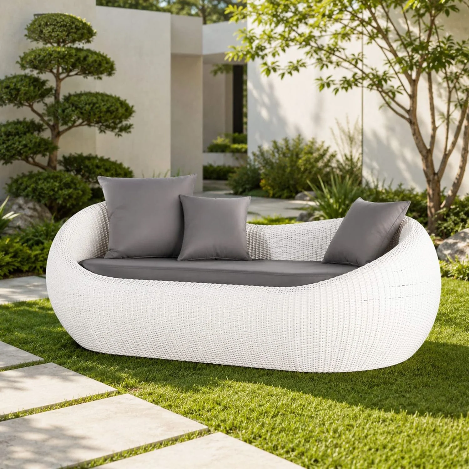 Outdoor Wicker 2 Seater Patio Garden Daybed - Image 7