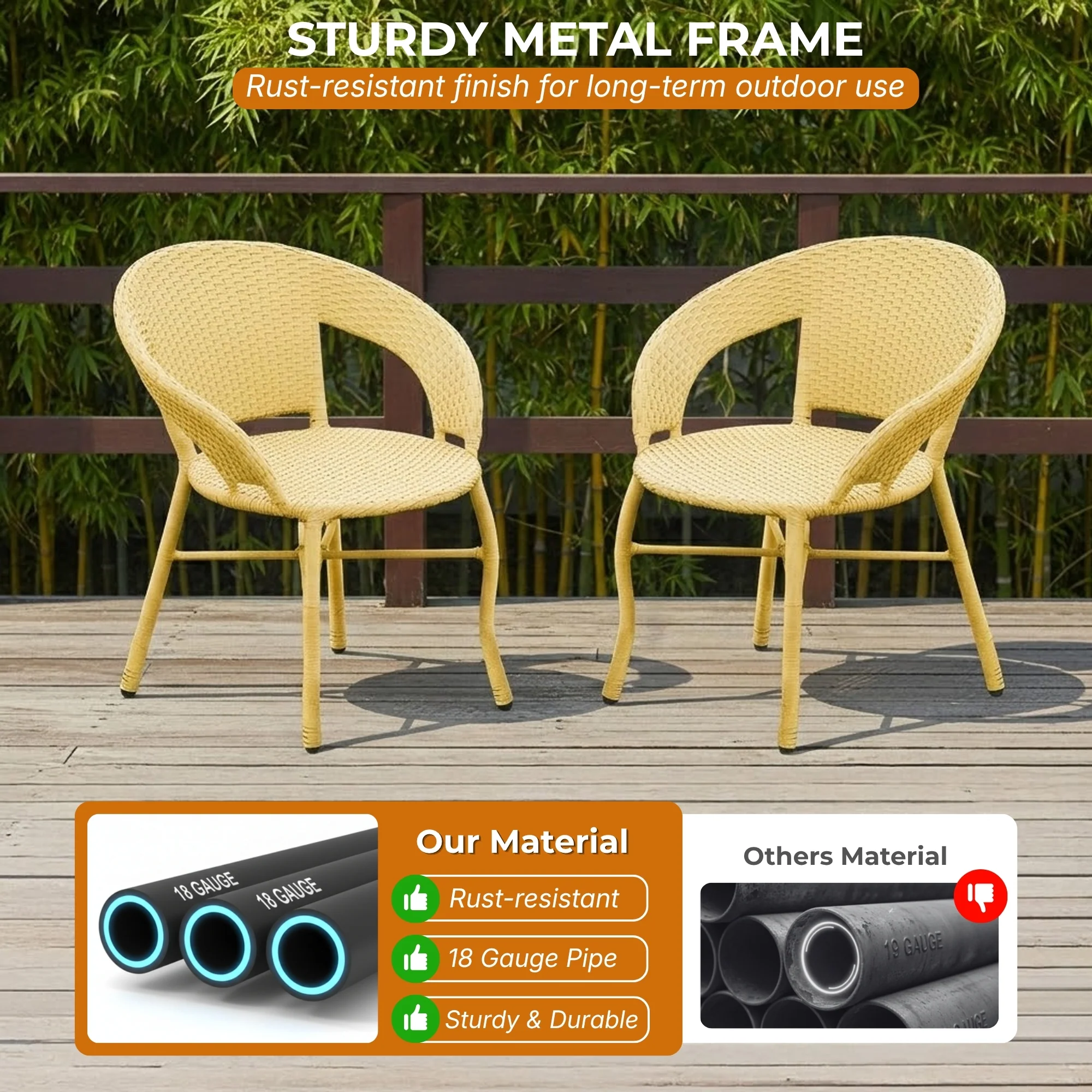 Outdoor Wicker 3 Piece Patio Bistro Set (Beige) - Image 4