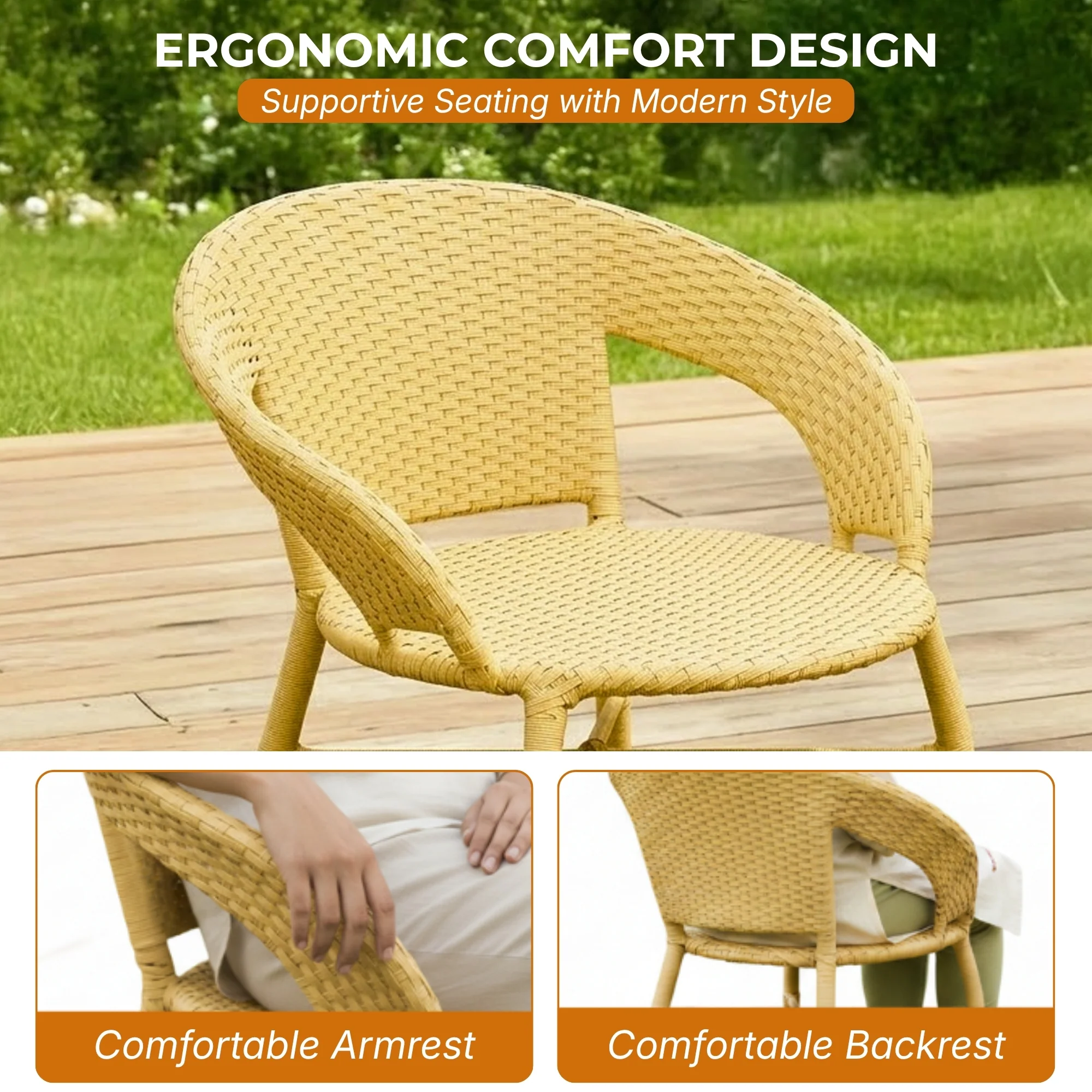 Outdoor Wicker 3 Piece Patio Bistro Set (Beige) - Image 5