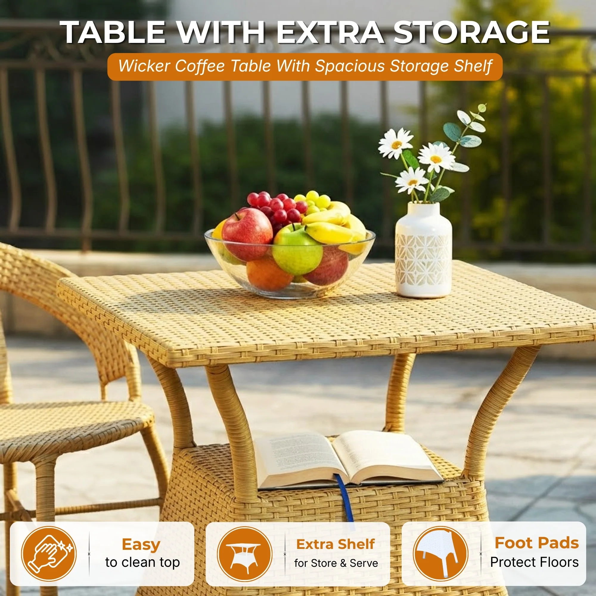 Outdoor Wicker 3 Piece Patio Bistro Set (Beige) - Image 6