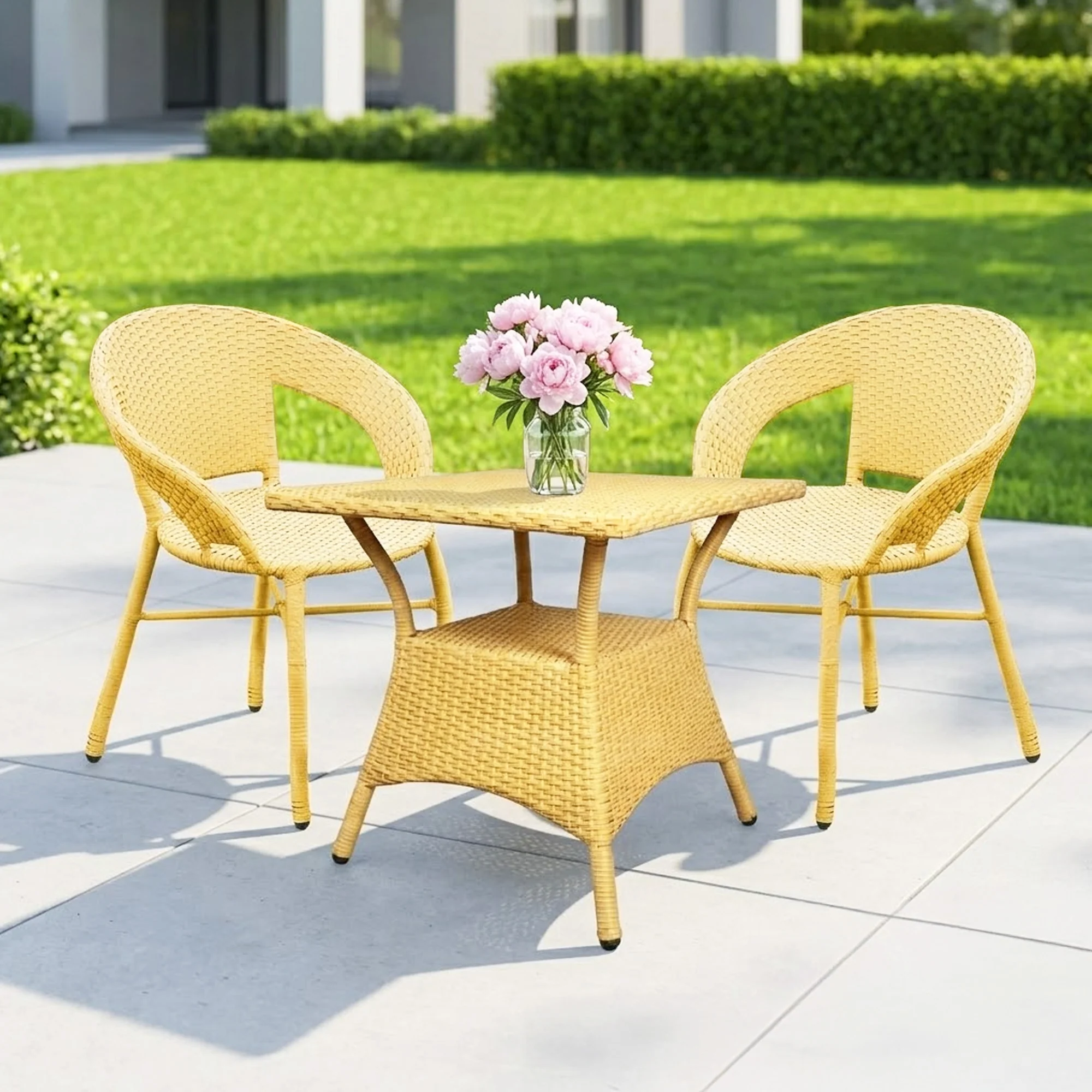 Outdoor Wicker 3 Piece Patio Bistro Set (Beige) - Image 7