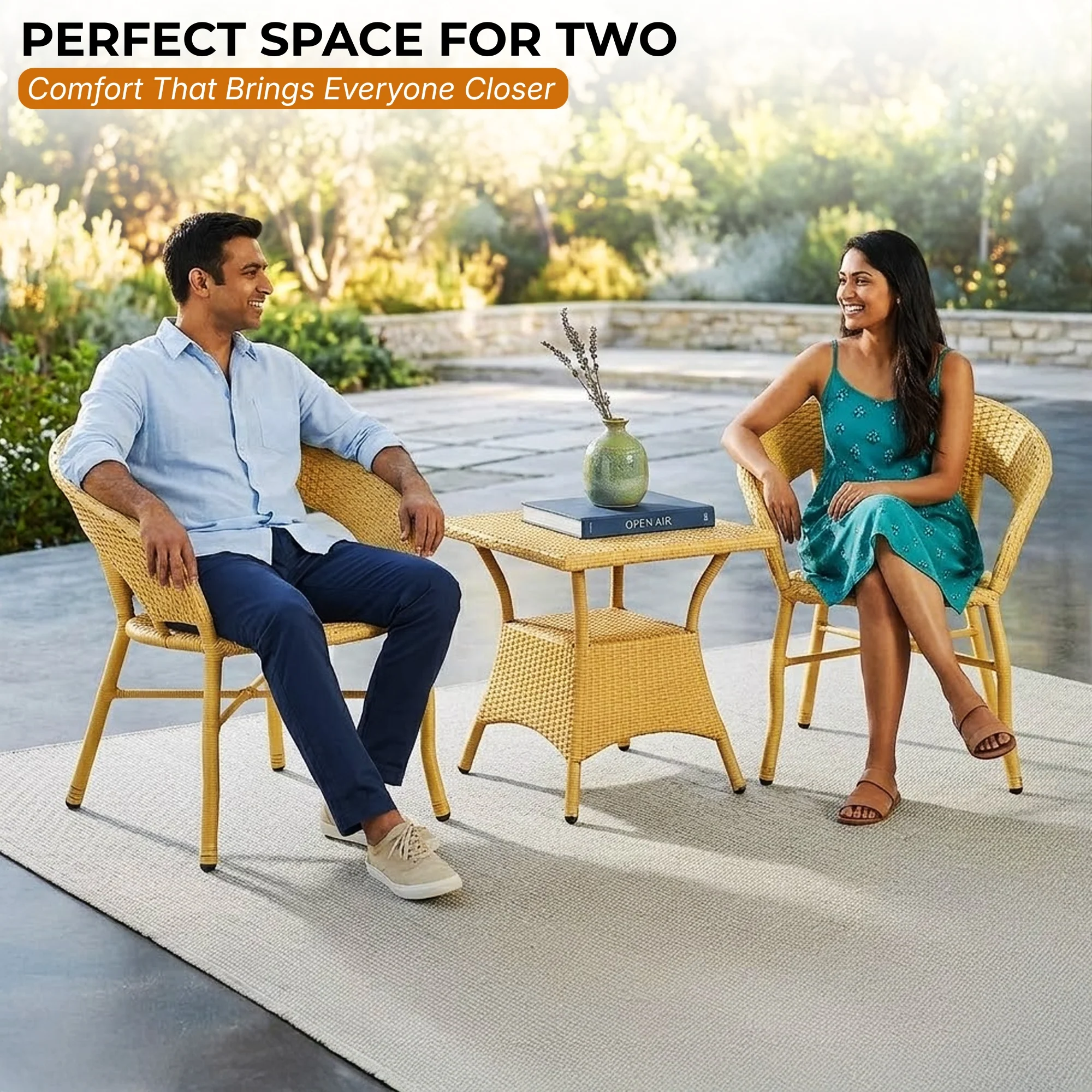 Outdoor Wicker 3 Piece Patio Bistro Set (Beige) - Image 8