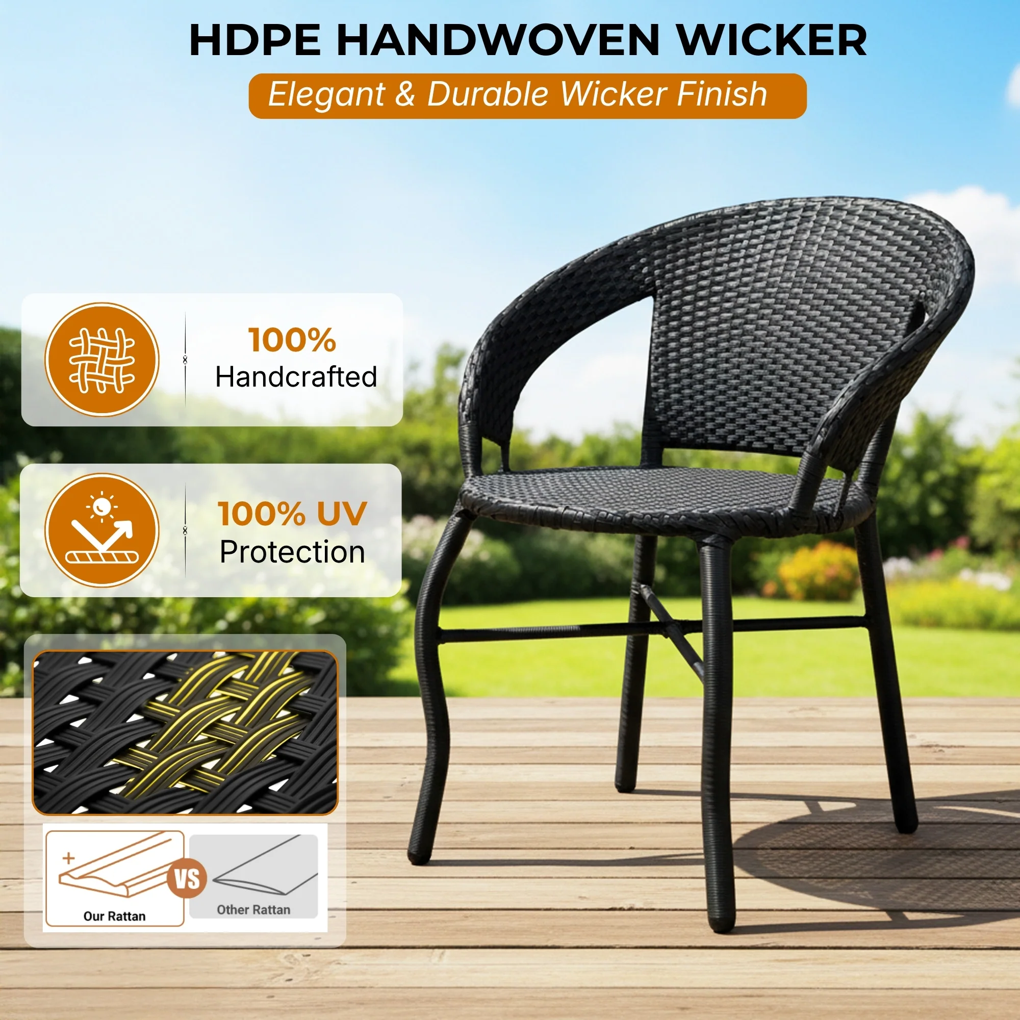 Outdoor Wicker 3 Piece Patio Bistro Set (Black) - Image 3