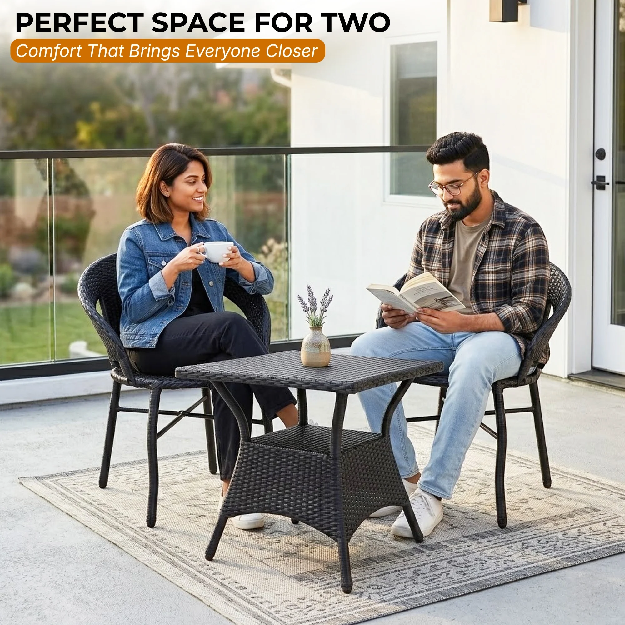 Outdoor Wicker 3 Piece Patio Bistro Set (Black) - Image 8