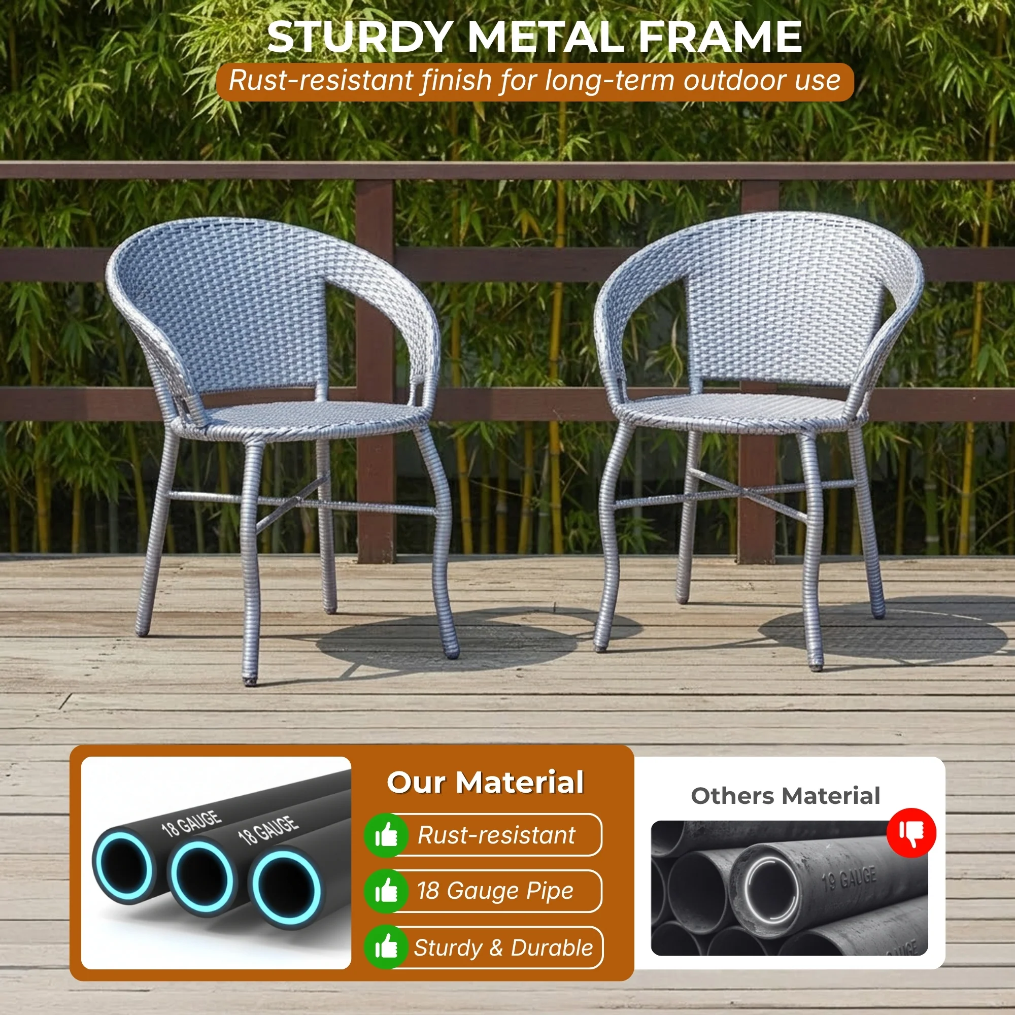 Outdoor Wicker 3 Piece Patio Bistro Set (Silver Grey) - Image 4