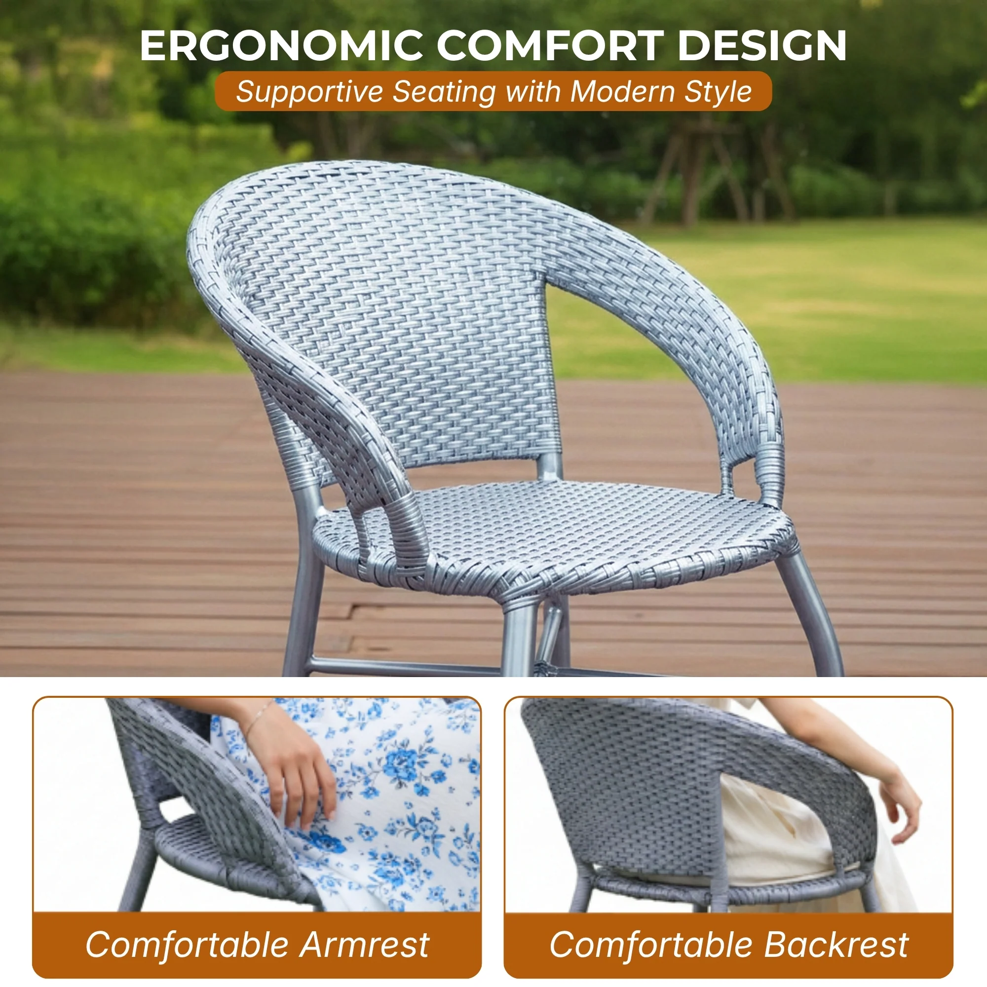 Outdoor Wicker 3 Piece Patio Bistro Set (Silver Grey) - Image 5