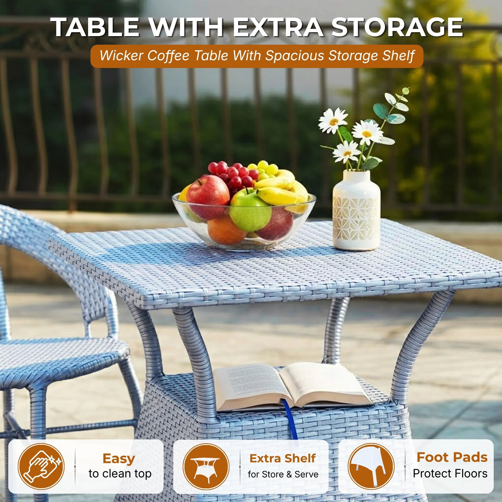 Outdoor Wicker 3 Piece Patio Bistro Set (Silver Grey) - Image 6