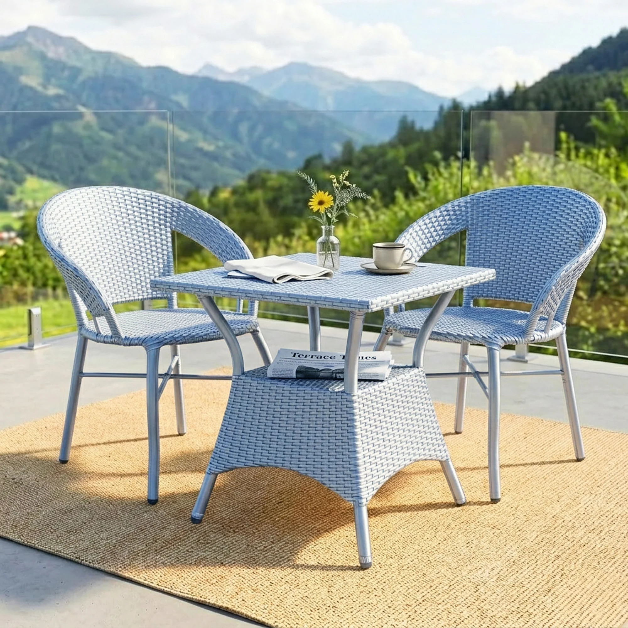 Outdoor Wicker 3 Piece Patio Bistro Set (Silver Grey) - Image 7