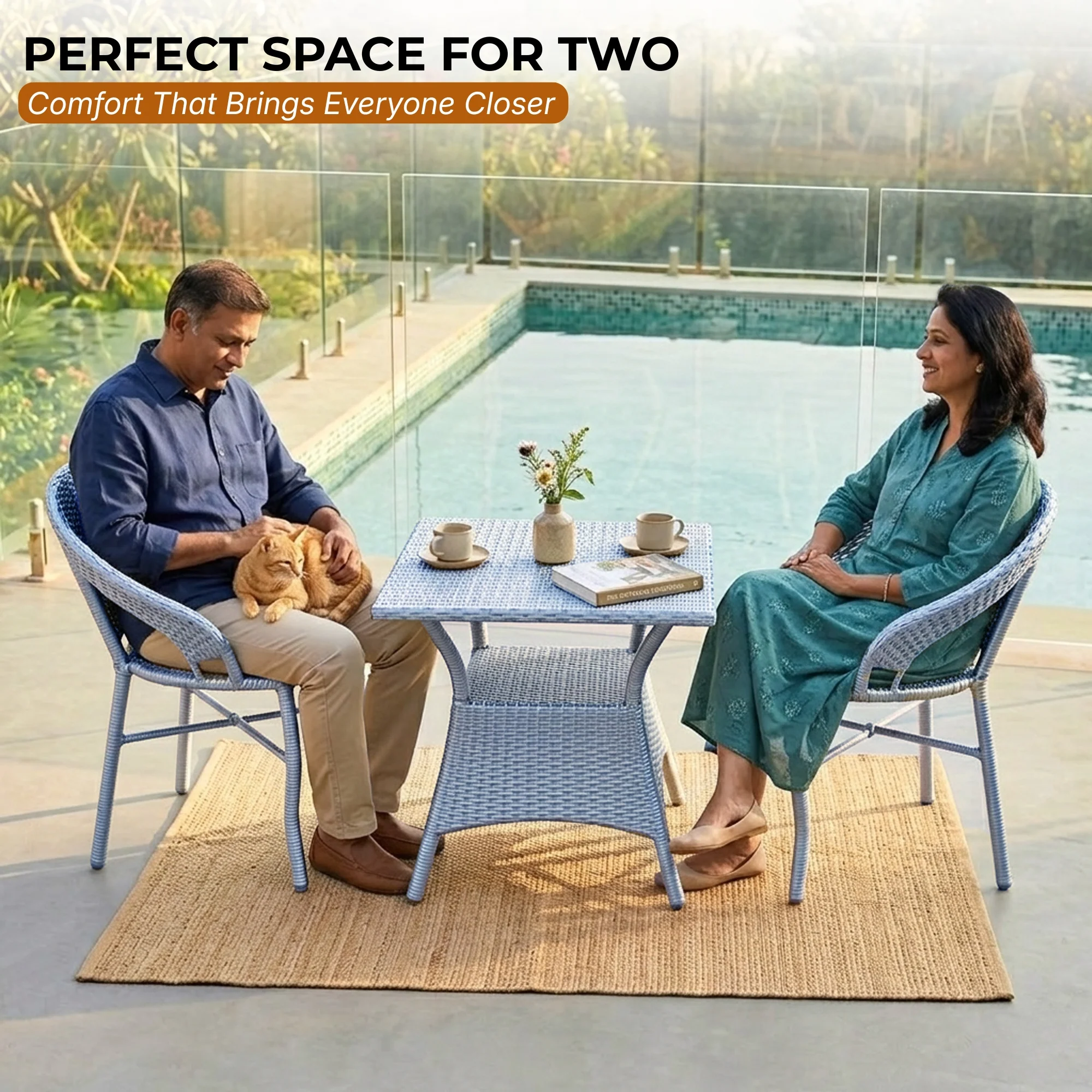 Outdoor Wicker 3 Piece Patio Bistro Set (Silver Grey) - Image 8