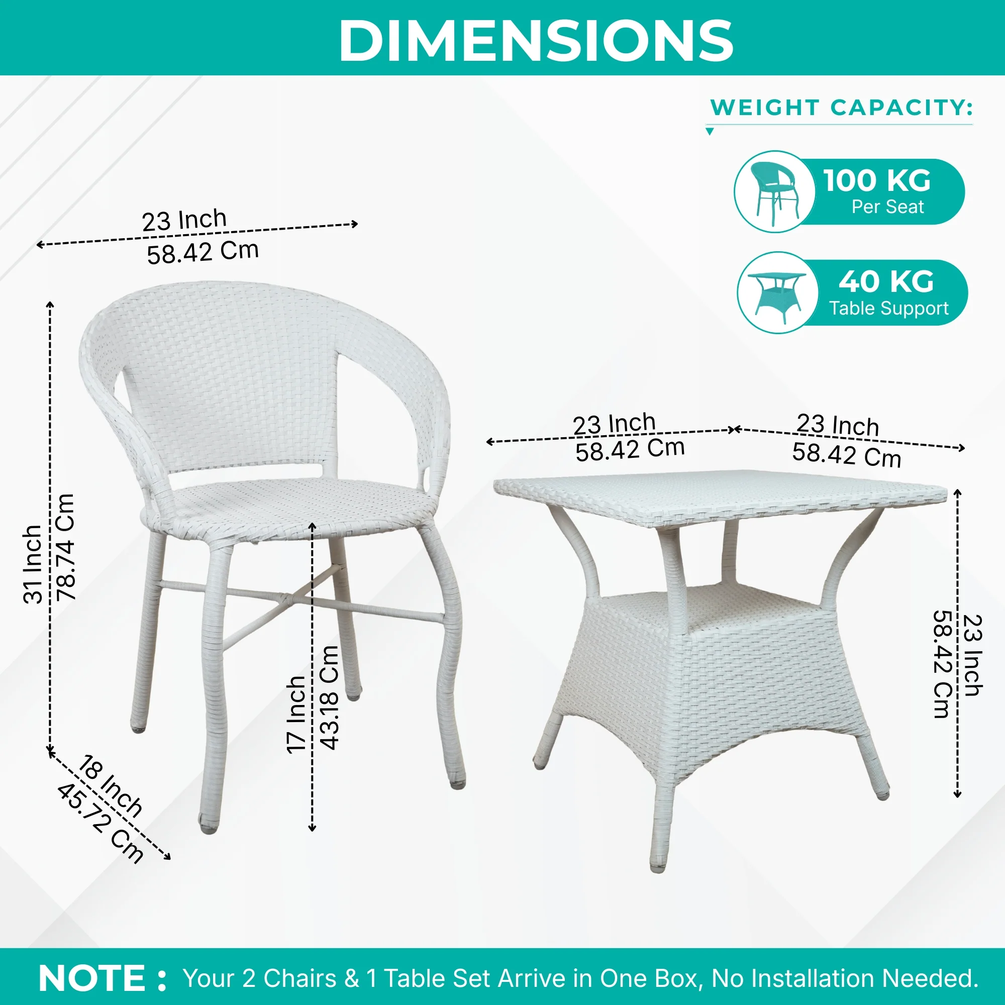 Outdoor Wicker 3 Piece Patio Bistro Set (White) - Image 2
