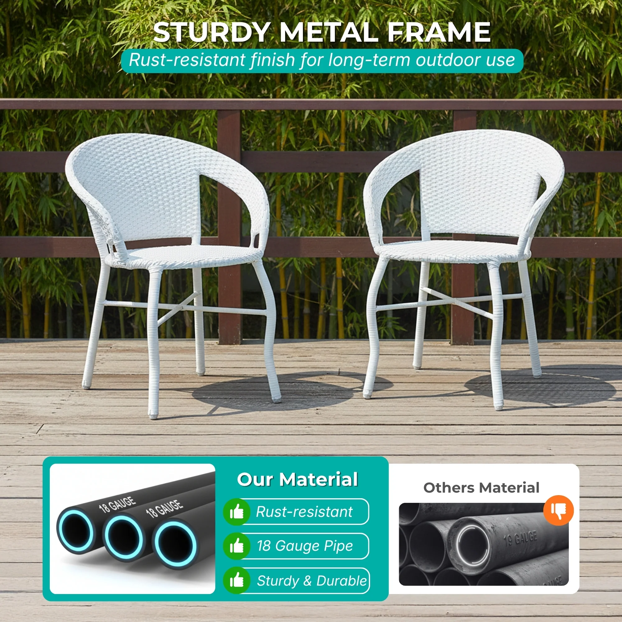 Outdoor Wicker 3 Piece Patio Bistro Set (White) - Image 4