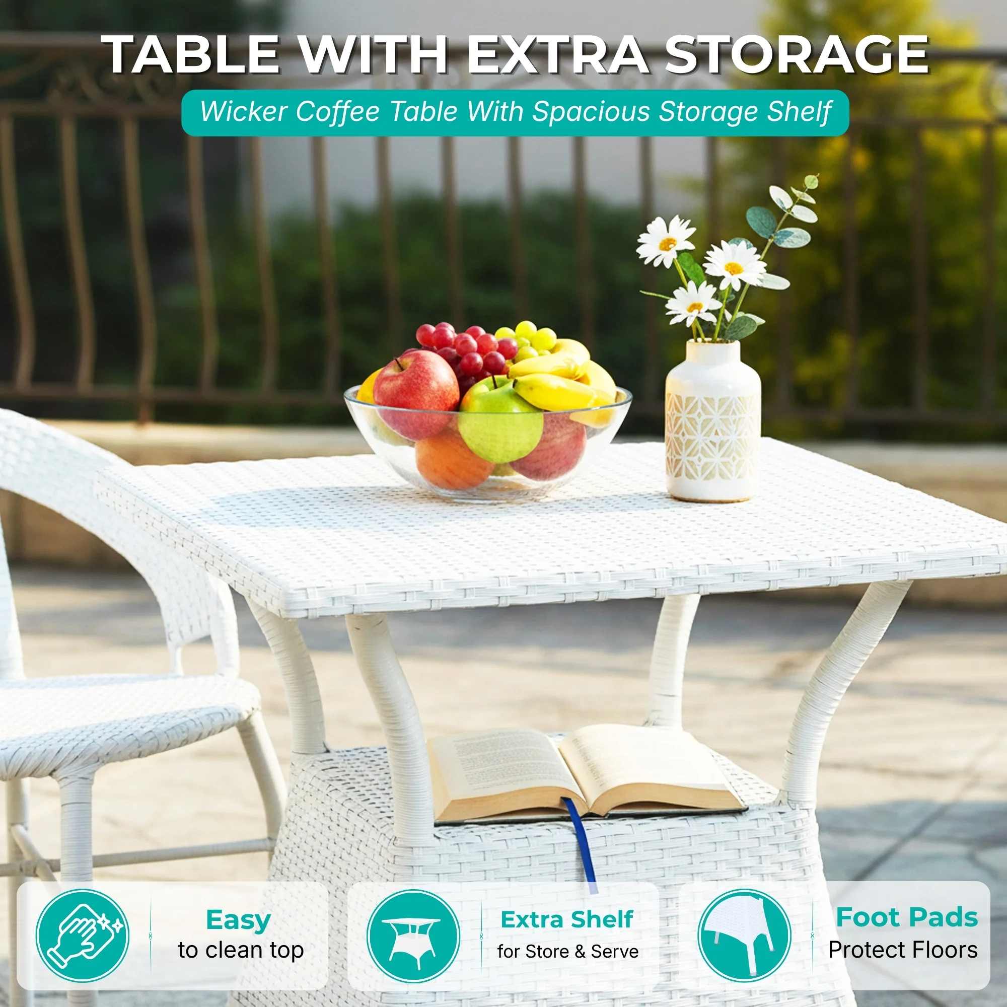 Outdoor Wicker 3 Piece Patio Bistro Set (White) - Image 6