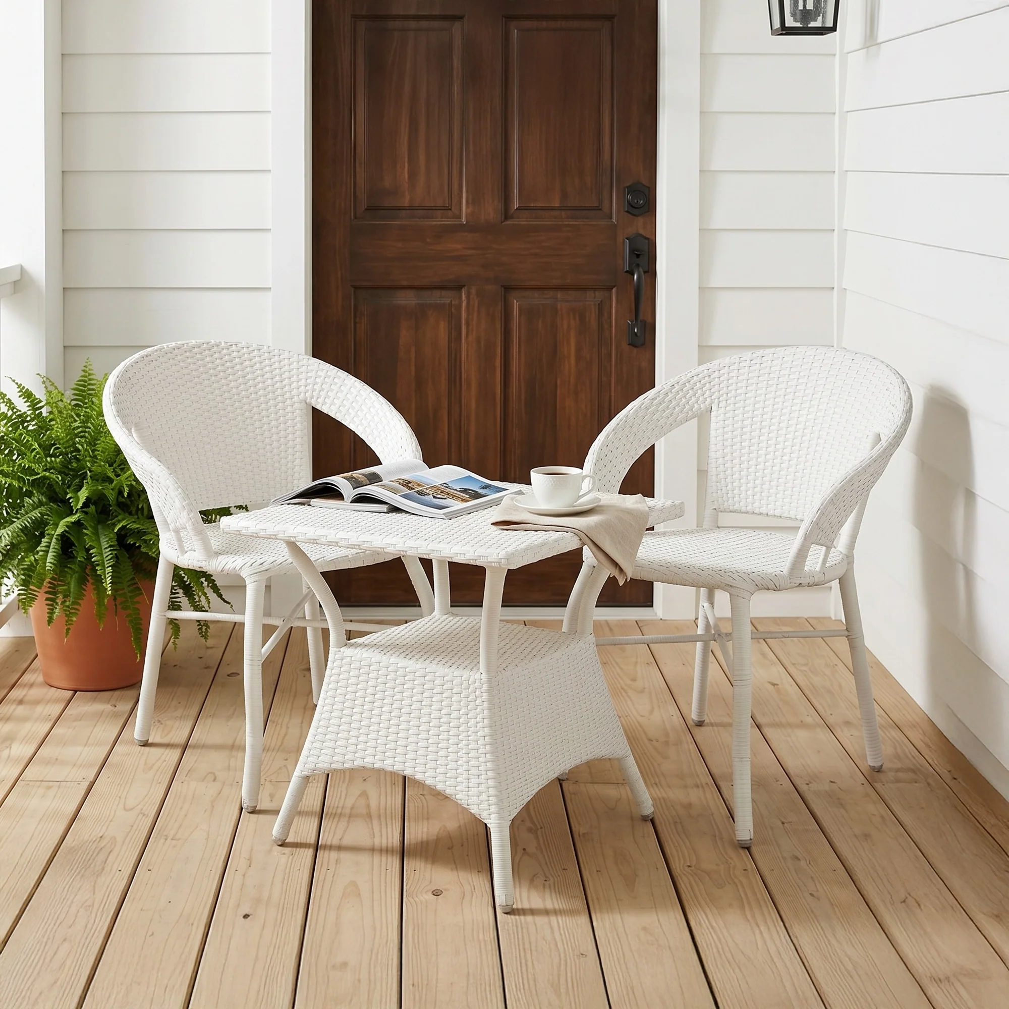 Outdoor Wicker 3 Piece Patio Bistro Set (White) - Image 7