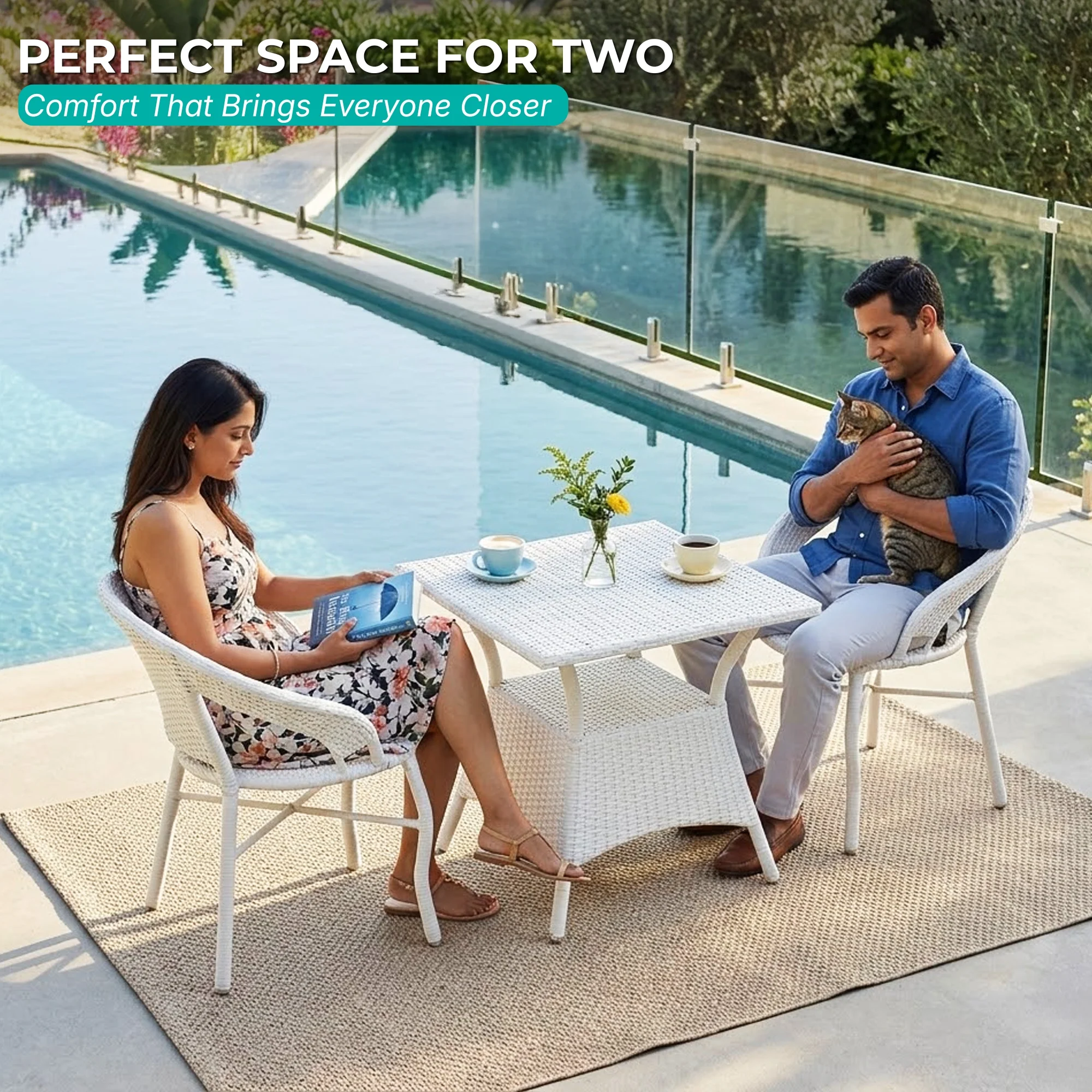 Outdoor Wicker 3 Piece Patio Bistro Set (White) - Image 8