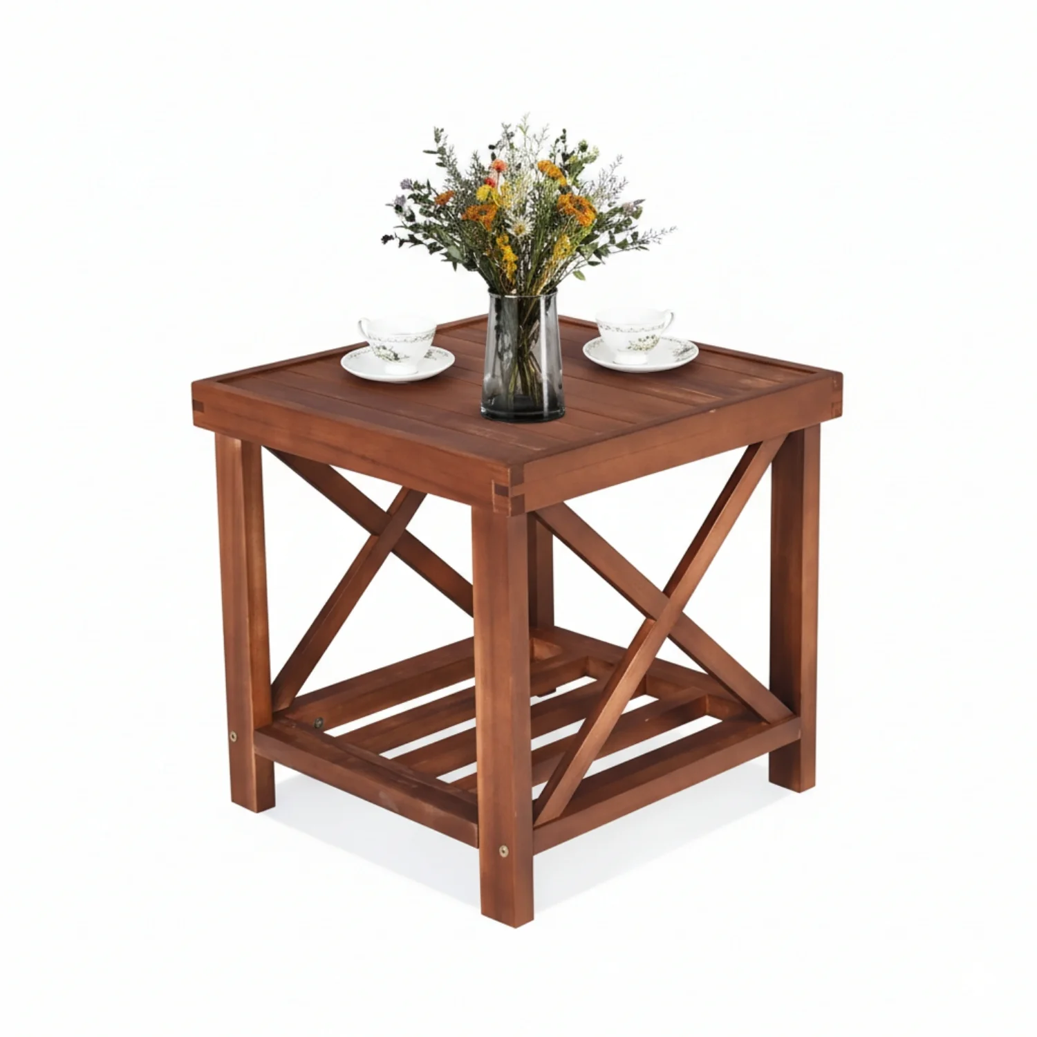 Outdoor Wicker 3-Piece Patio Furniture Set with Solid Wooden Frames (Dark Brown & Blue) - Image 10