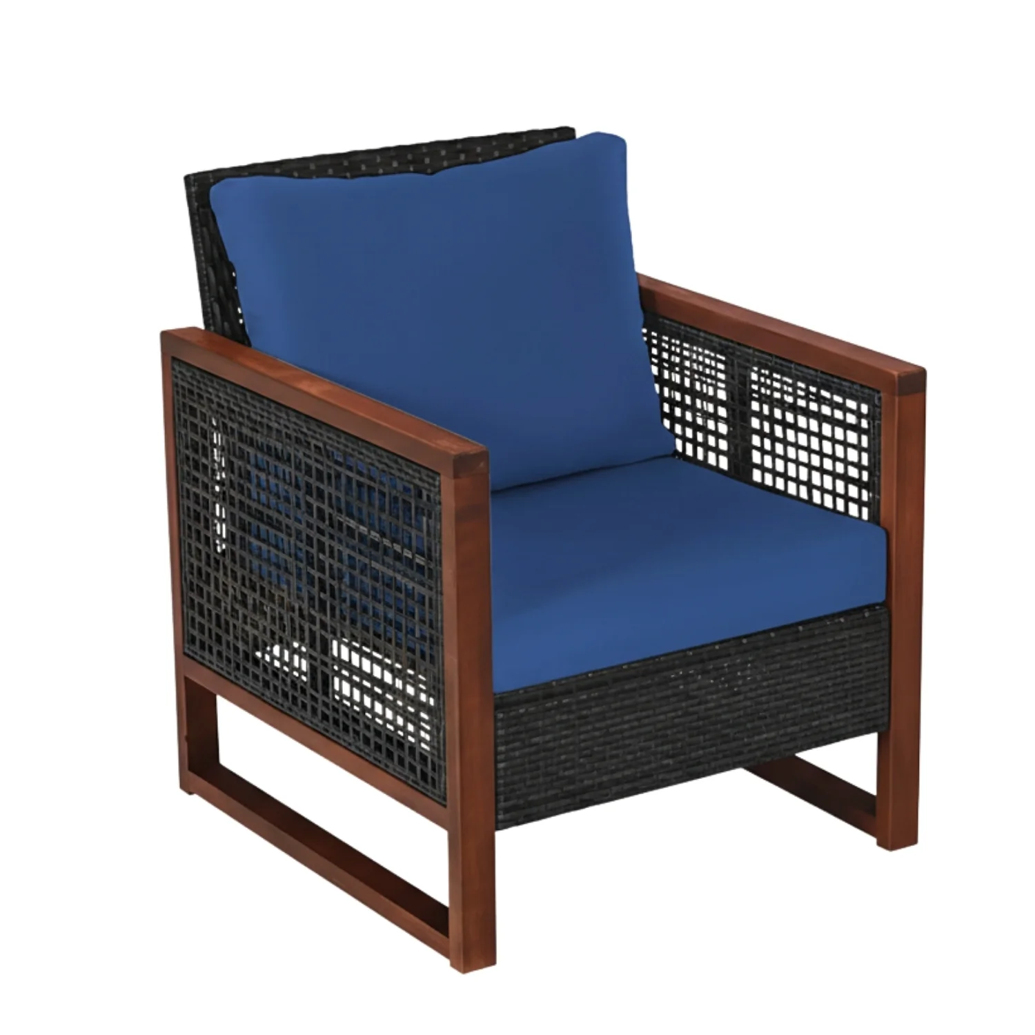 Outdoor Wicker 3-Piece Patio Furniture Set with Solid Wooden Frames (Dark Brown & Blue) - Image 8